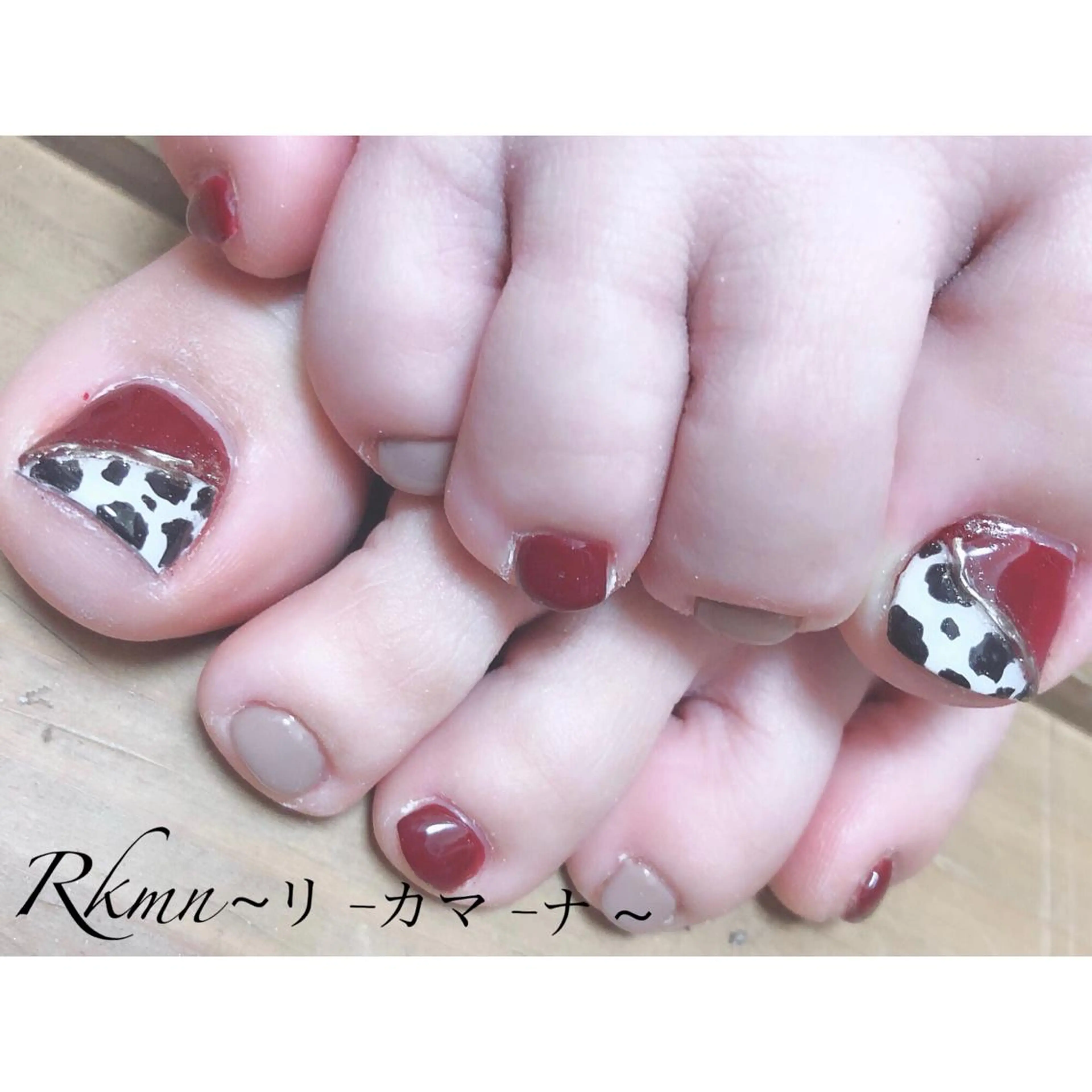 ネイル アニマル柄 アートネイル ボルドー フレンチネイル ジェルネイル ハンドネイル フットネイル ハンドケア Rkmn ~リ-カマ-ナ~のネイルデザイン