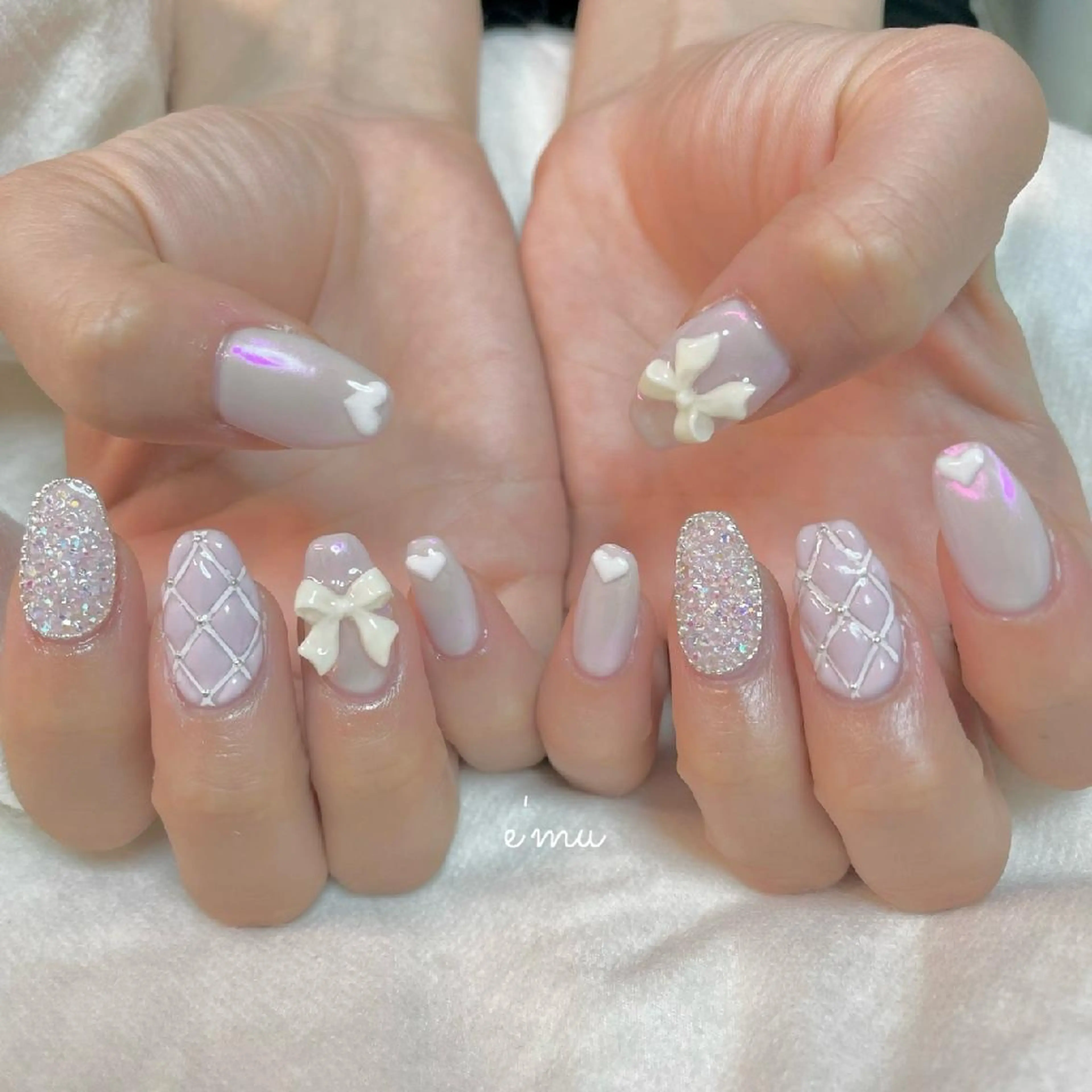 ネイル オーロラネイル ガーリー ハート 韓国ネイル ピンク nail salon e'mu💐のネイルデザイン