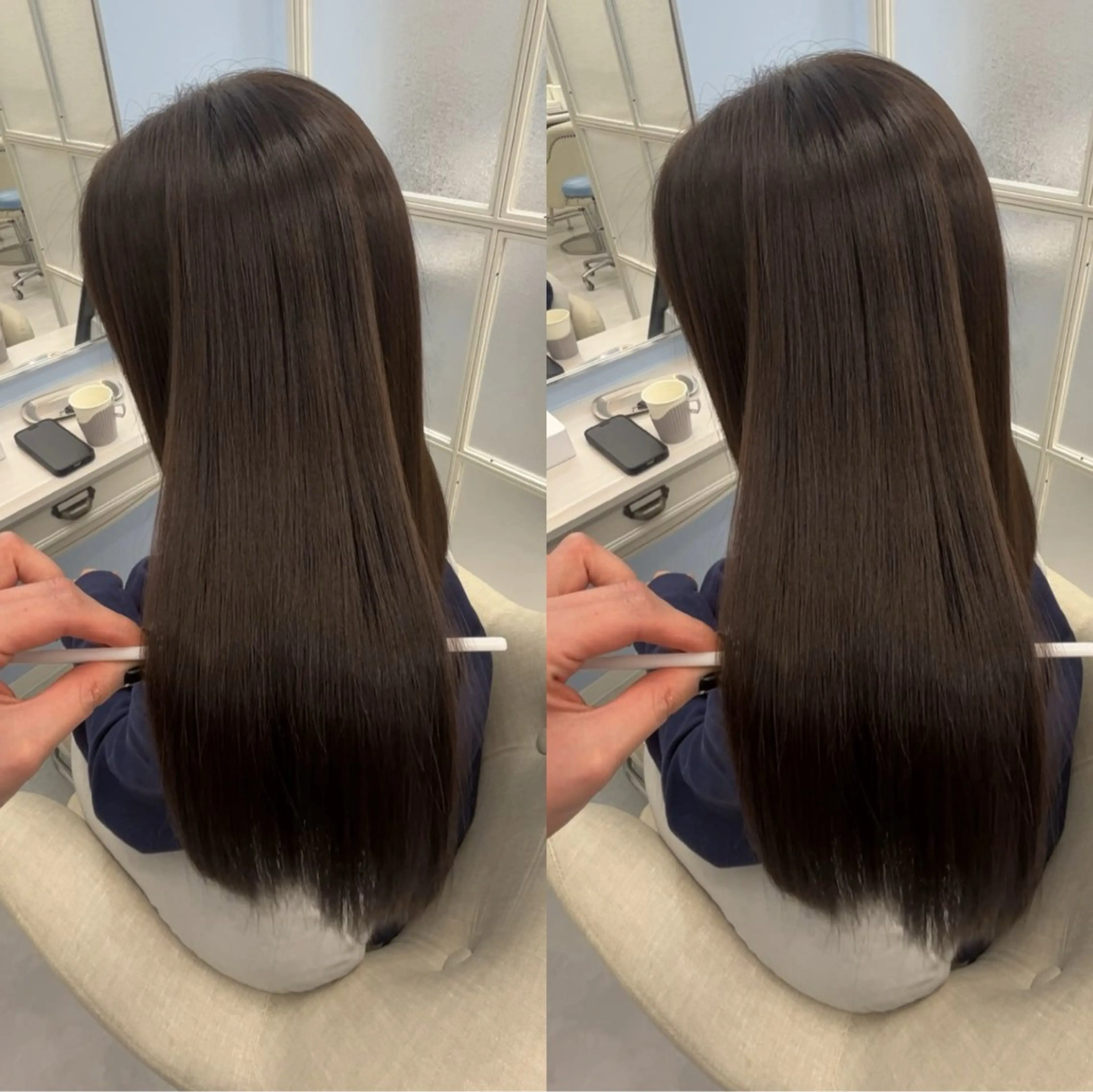 ロング カット ヘアカラー 縮毛矯正 トリートメント 艶髪✨×顔周りカット 🧚ナツホのヘアスタイル