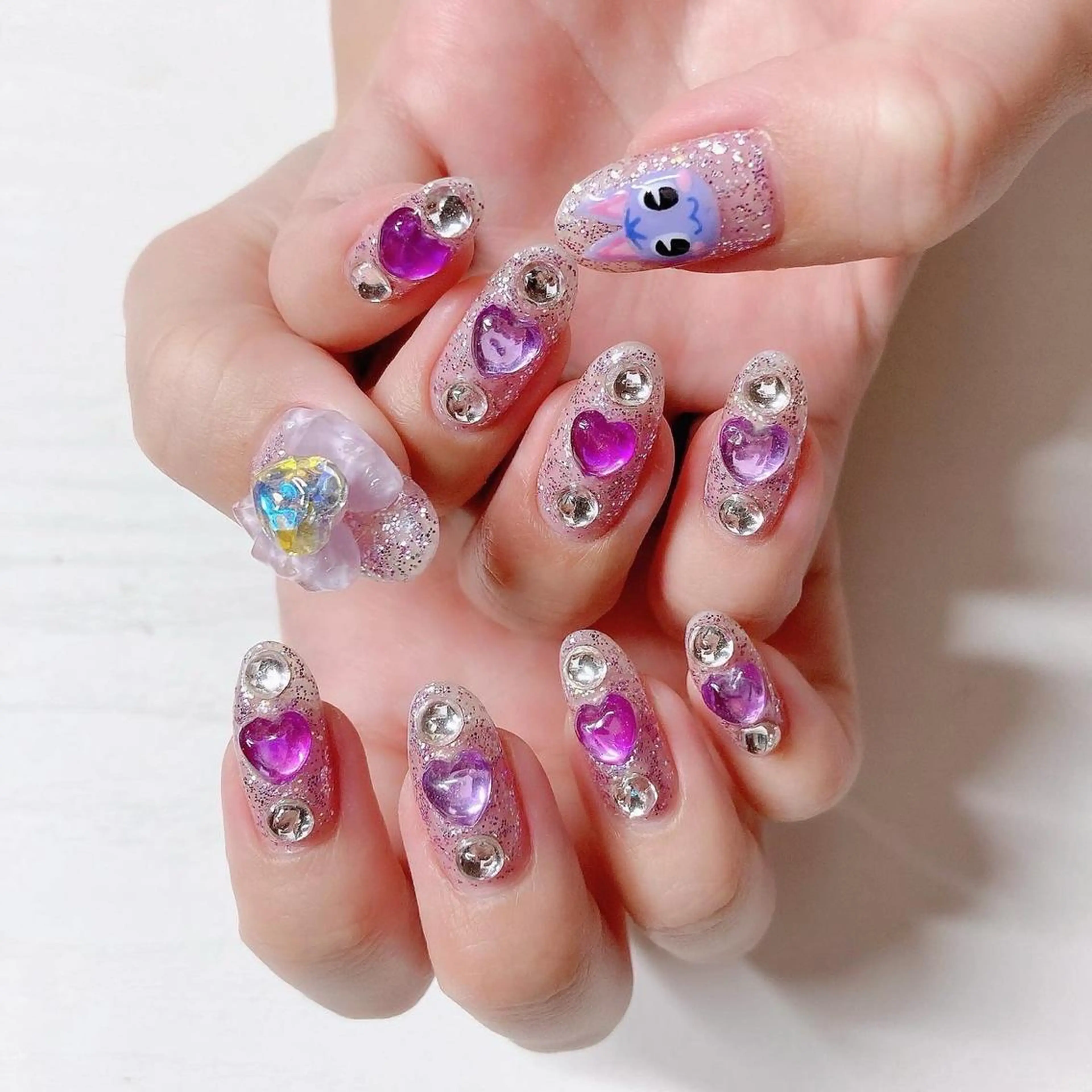 ネイル ジェルネイル ハート キラキラネイル パラジェル パープル ハンドネイル Salon Ｋのネイルデザイン