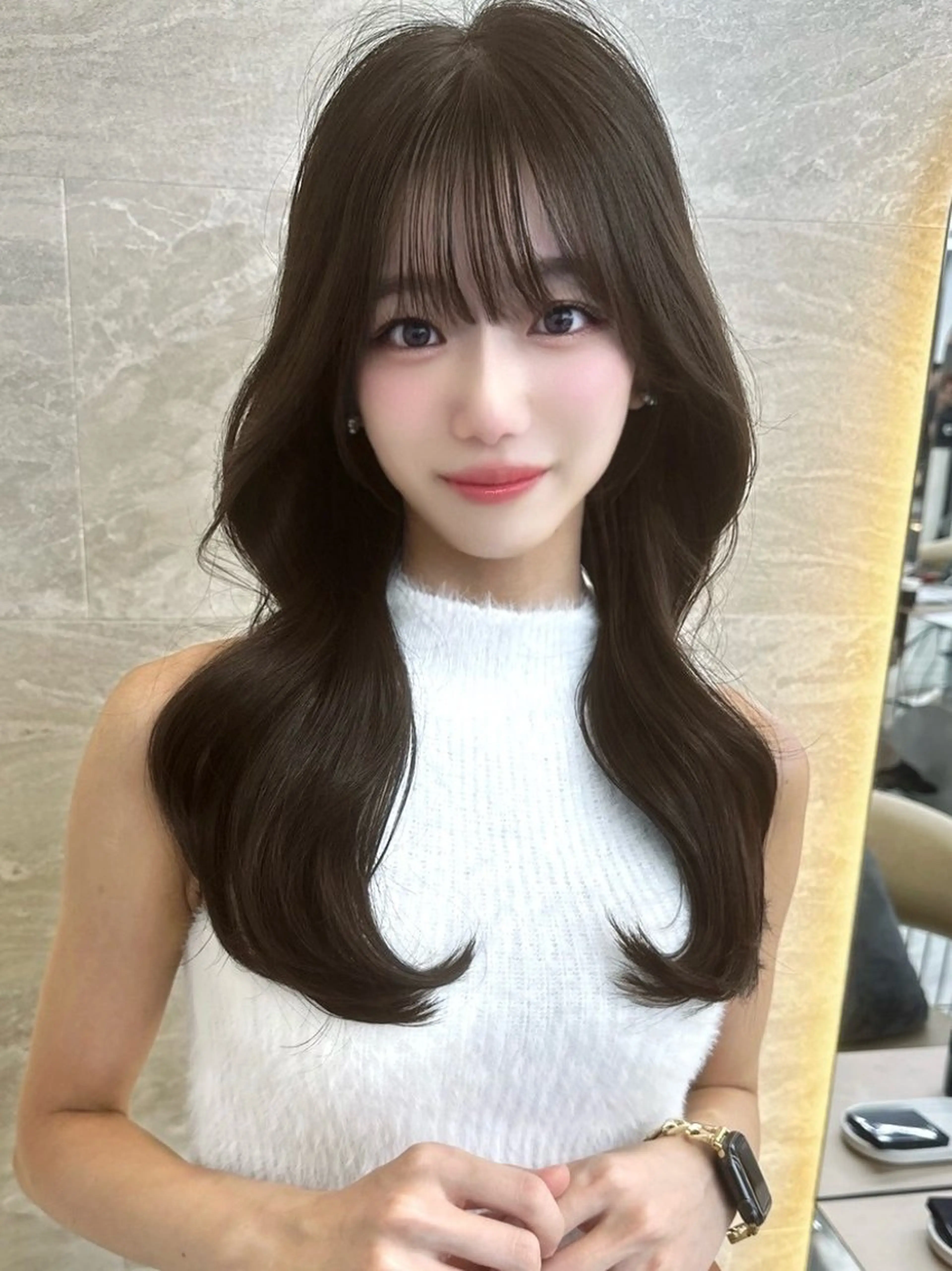 ミディアム カット 縮毛矯正 トリートメント レイヤー/韓国❣️ 髪質改善/e_kiのヘアスタイル