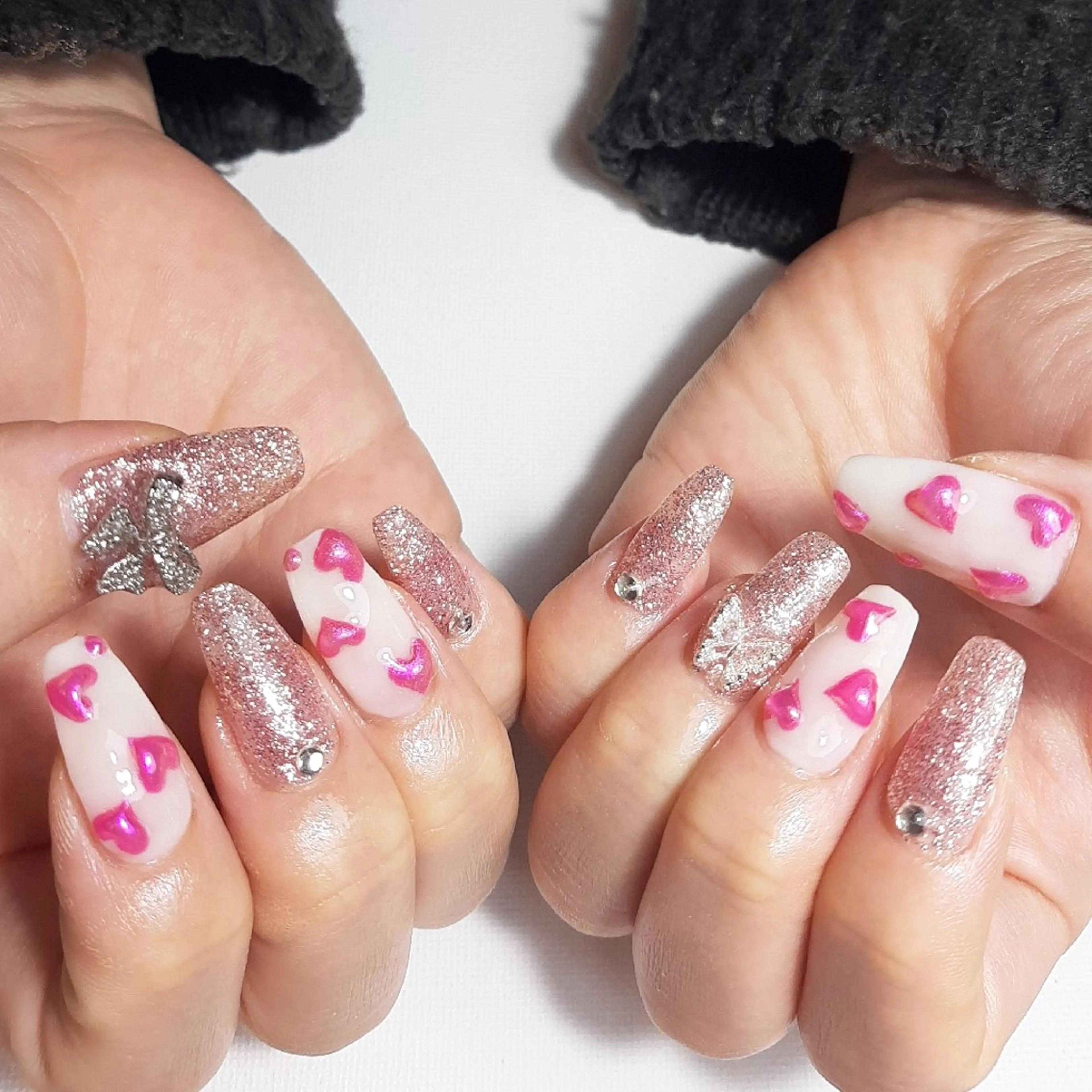 ネイル ジェルネイル ハート キラキラネイル 持ち込み ショートネイル owlnail /持込みデザイン専門のネイルデザイン