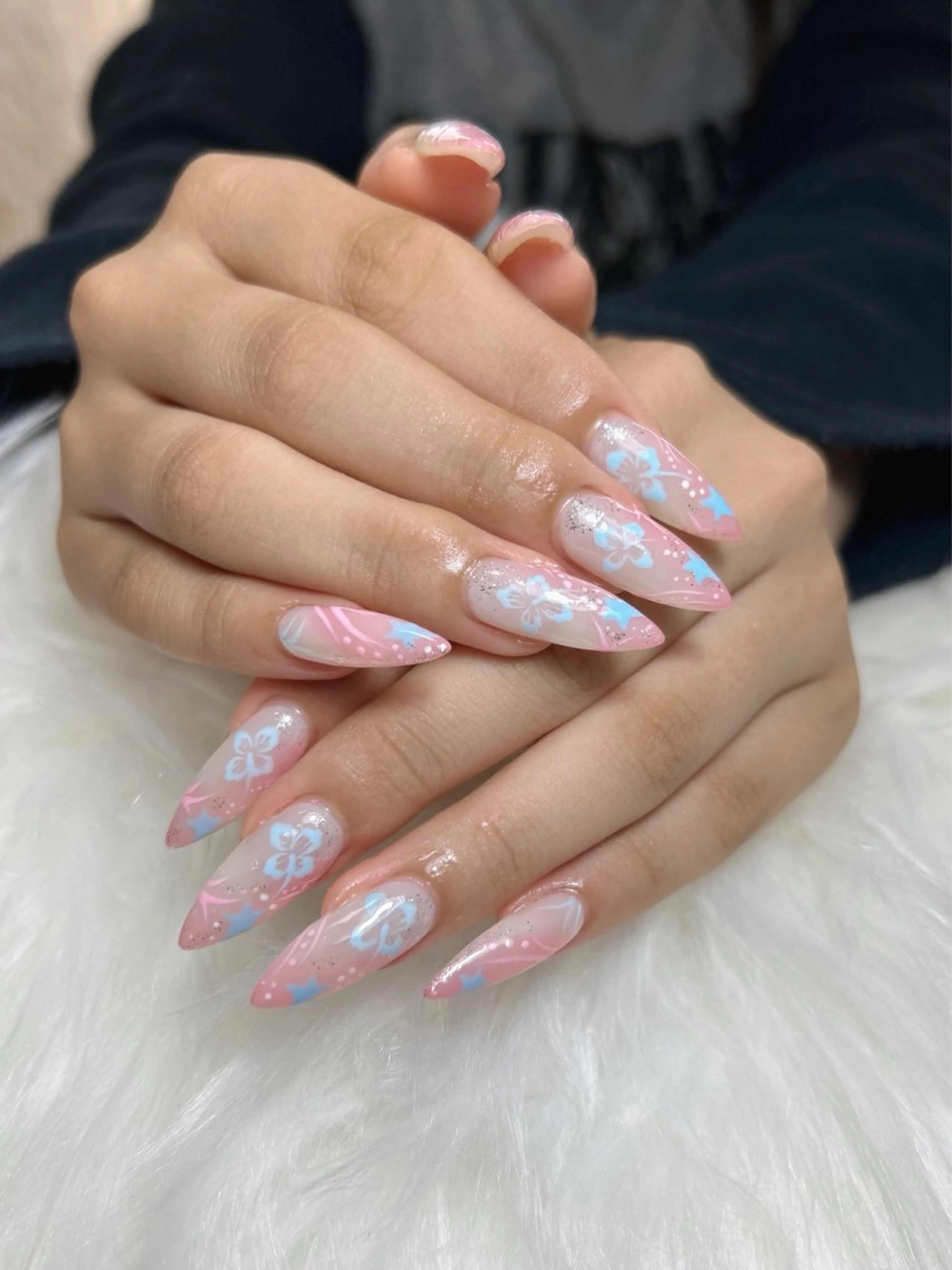 ネイル アートネイル オーロラネイル チークネイル 長さ出し フットネイル Chan nailsのネイルデザイン