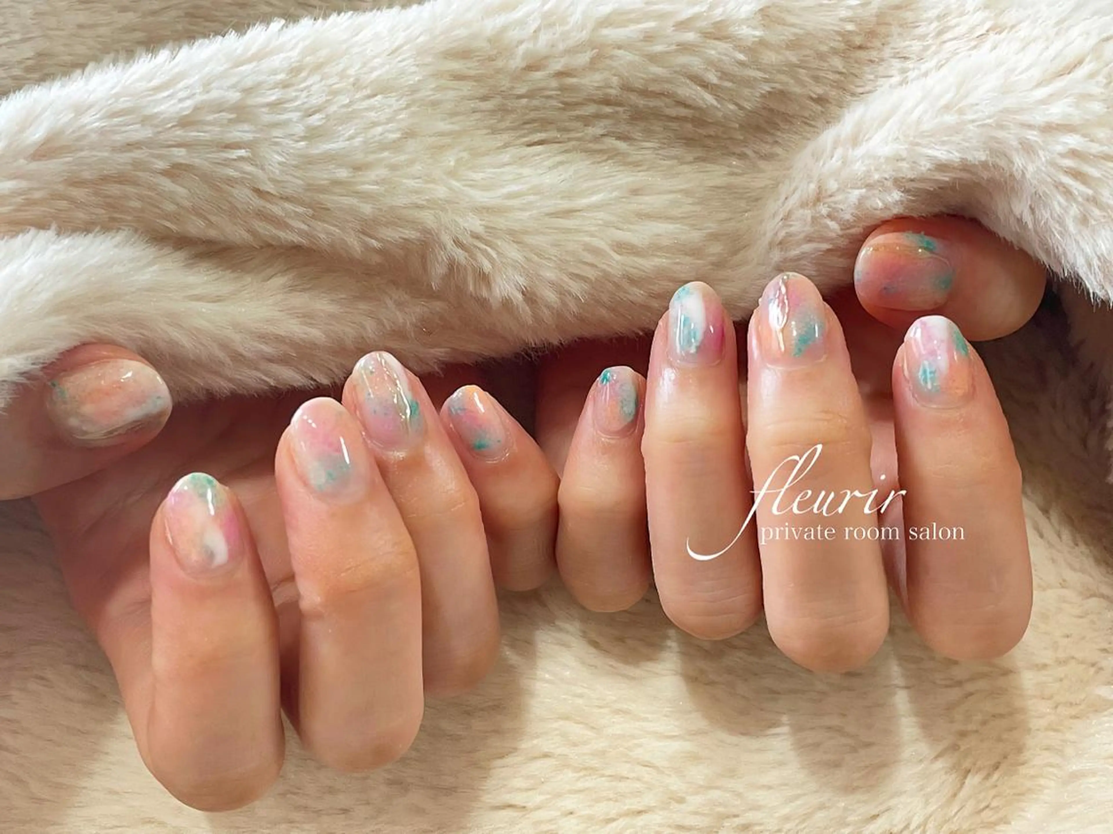 ネイル アートネイル ゴールド グリーン ミラーネイル 春ネイル フルリール 【プライベートサロンのネイルデザイン