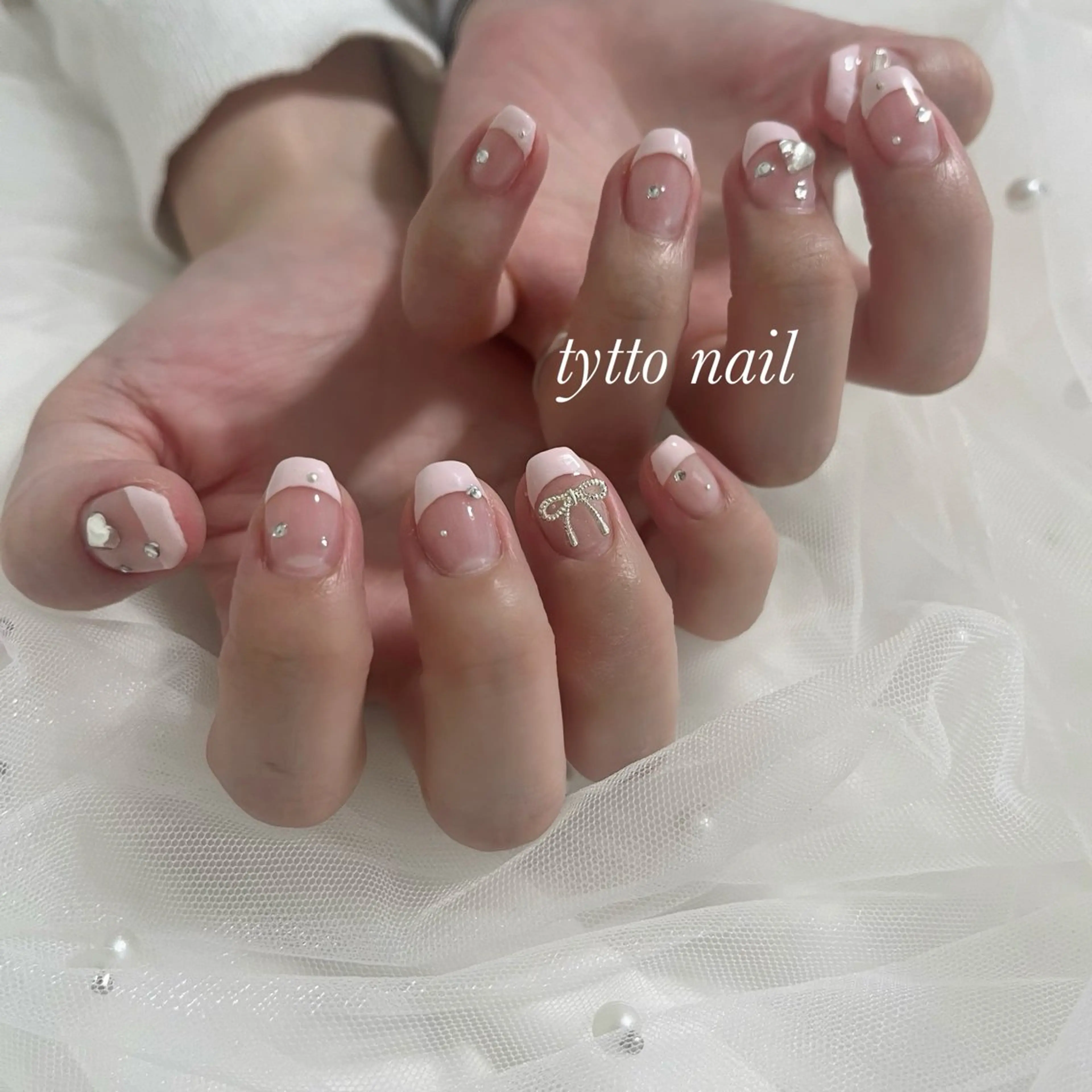 ネイル フレンチネイル ガーリー ハート 韓国ネイル ワンカラーネイル tytto nail ❤︎‪‪eri‪‪のネイルデザイン