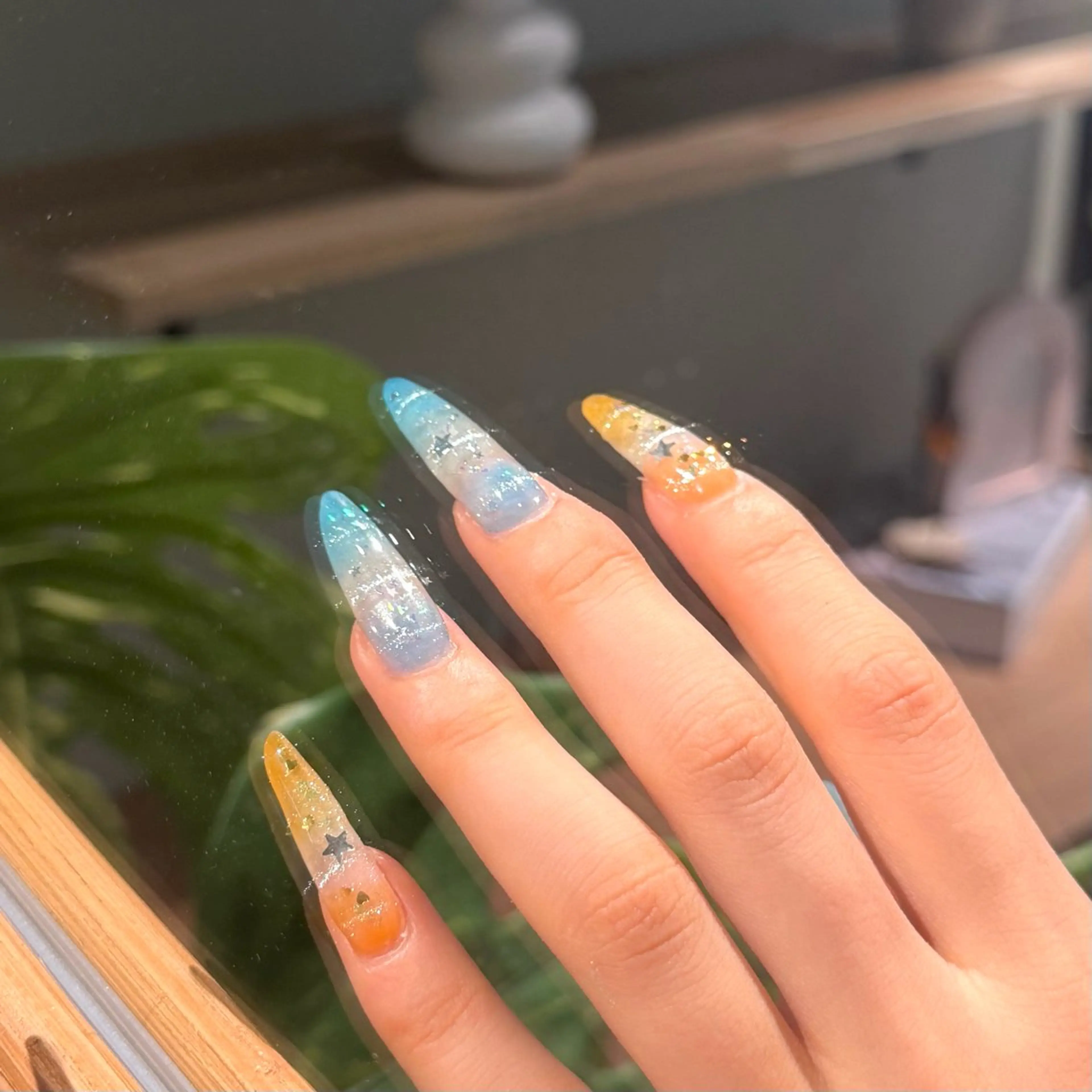 ネイル ボーダー ロングネイル マグネットネイル ハンドネイル Ha RUのネイルデザイン