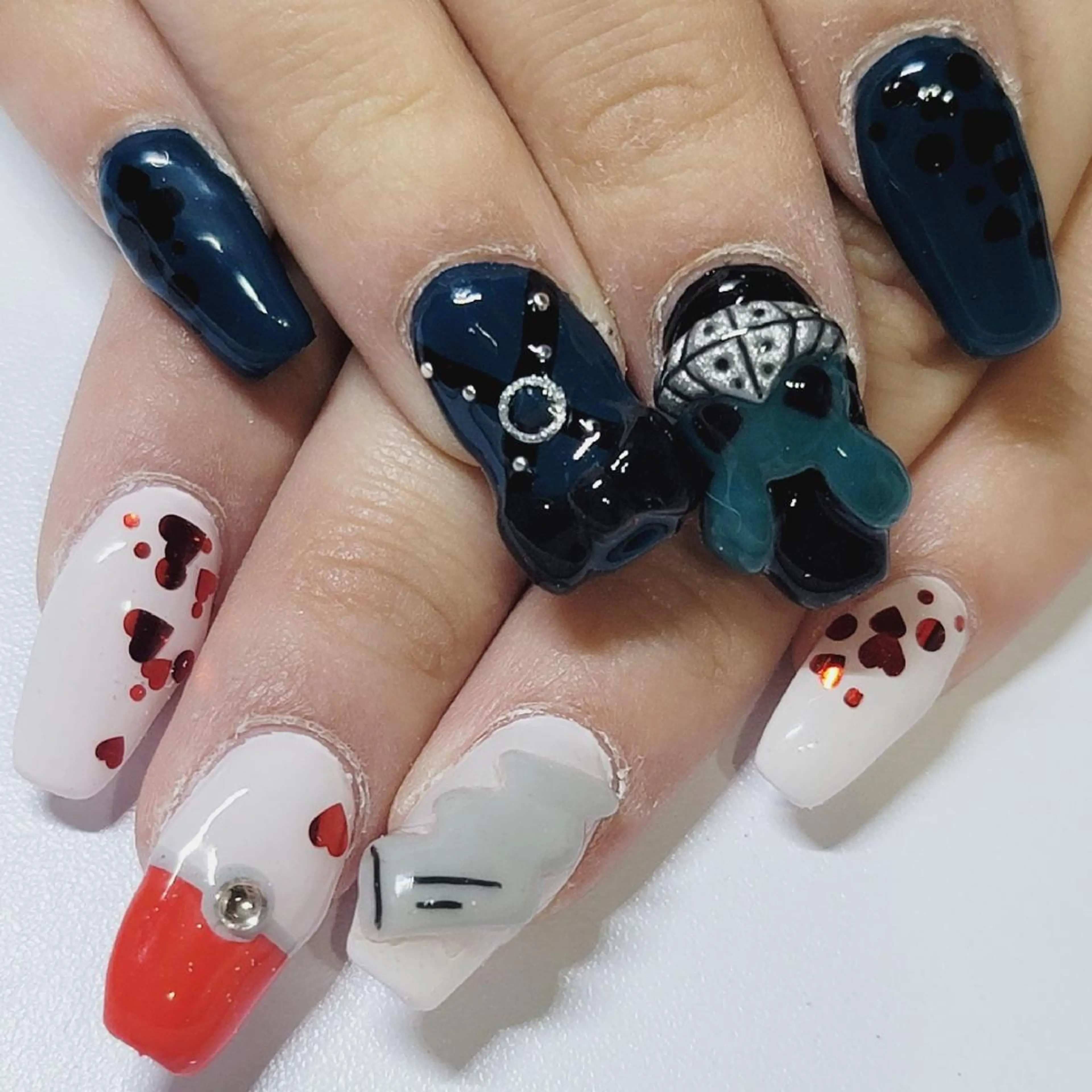 ネイル アートネイル グリーン ホワイト ハンドネイル よしだ ひろきのネイルデザイン