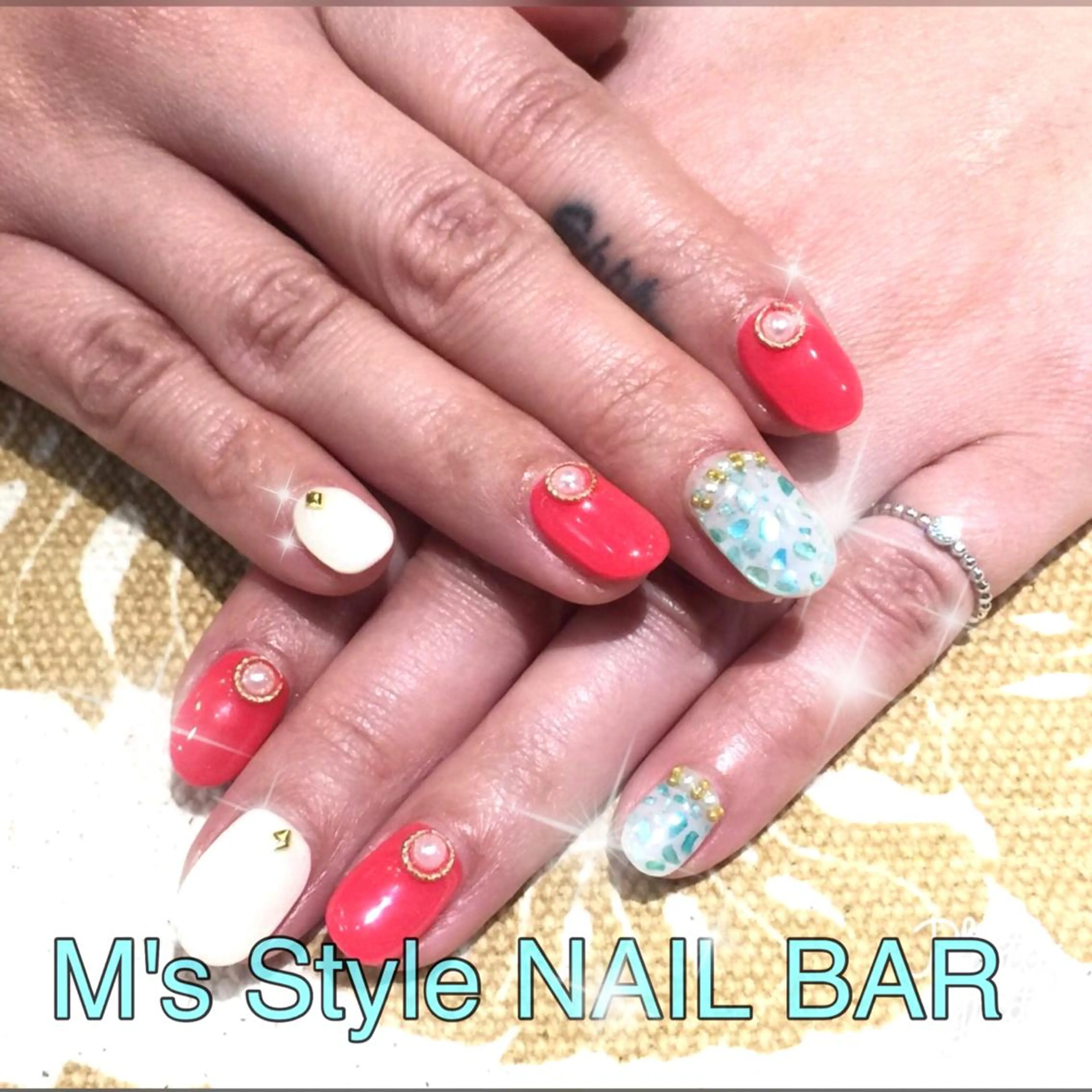 ネイル ブルー ピンク ハンドネイル M's Style NAIL BARのネイルデザイン