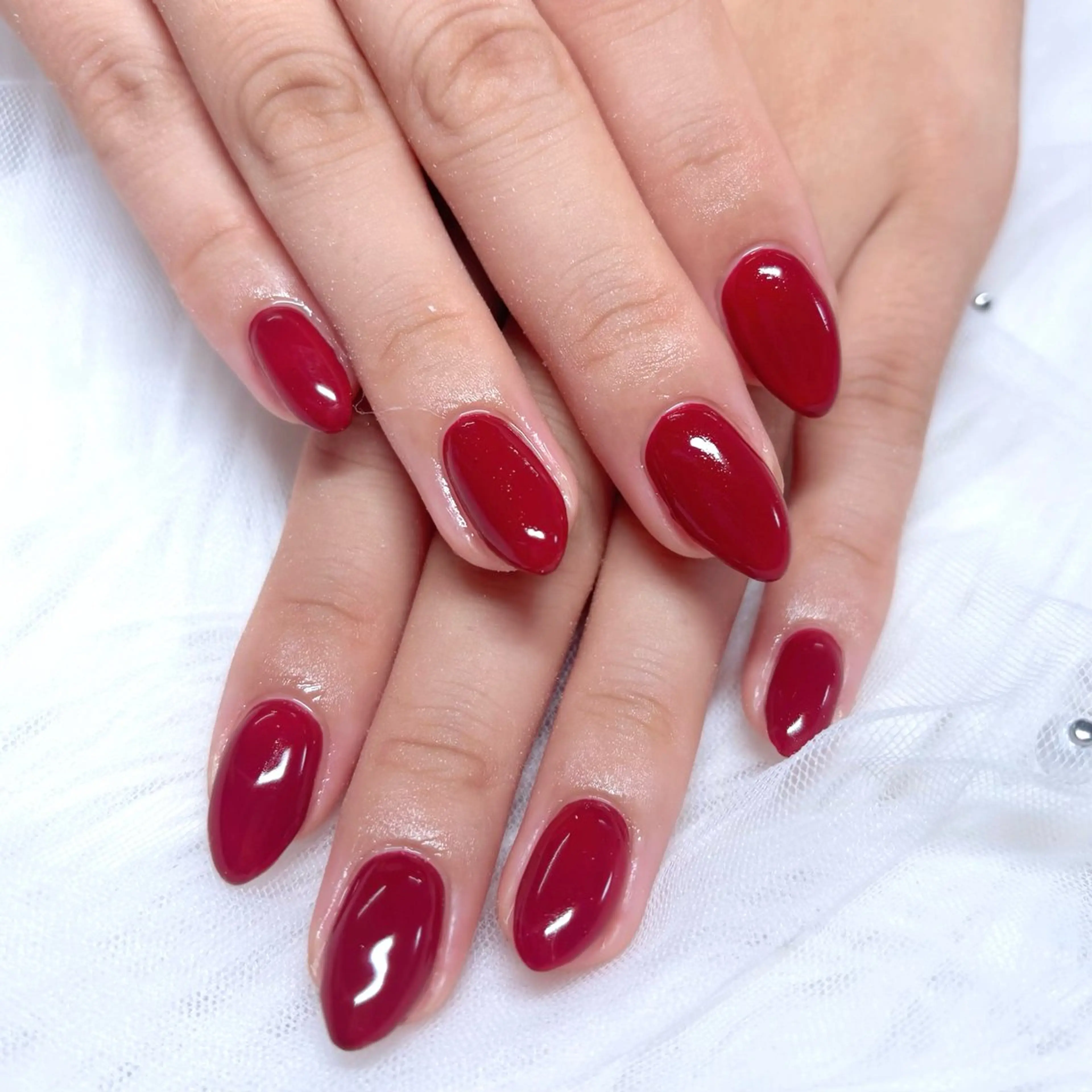 ネイル ボルドー ジェルネイル パラジェル 赤色 ハンドネイル Noix 横浜のネイルデザイン