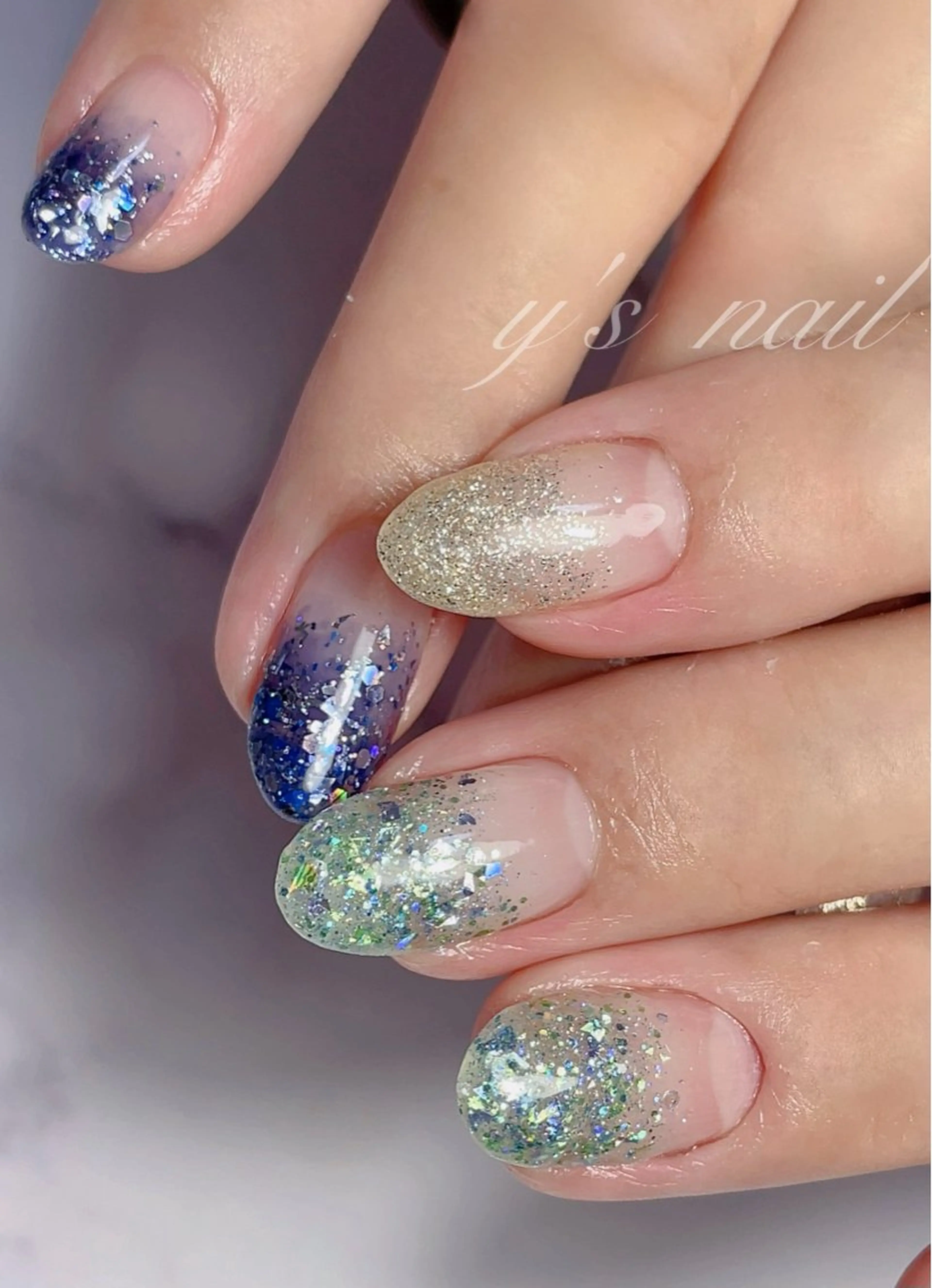 ネイル ラメ(グリッター) ラメグラデーション ハンドネイル y’s nail ✧ゆきのネイルデザイン