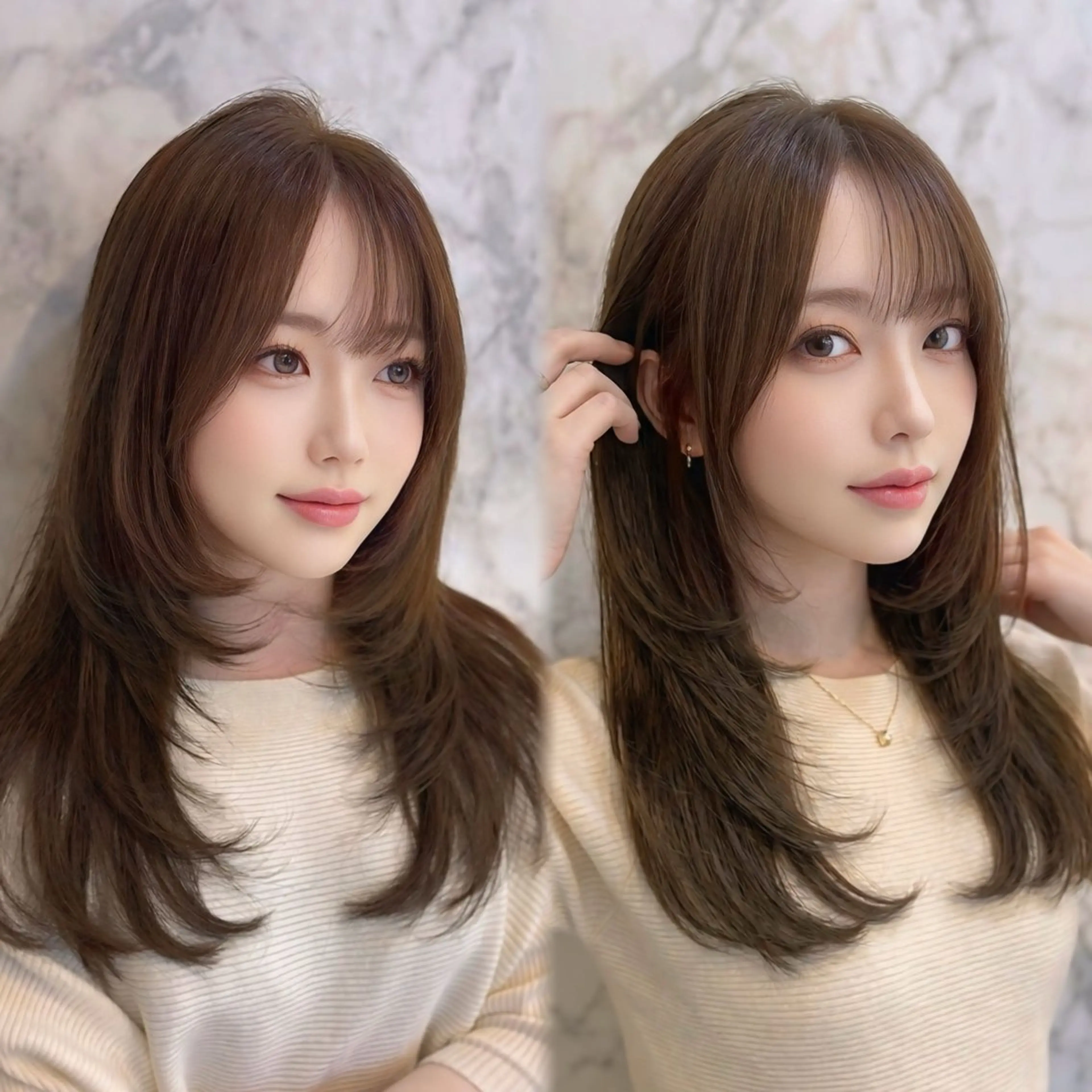 セミロング カラー カット ヘアカラー トリートメント 上尾韓国レイヤー/ 艶カラー/しの🫧のヘアスタイル