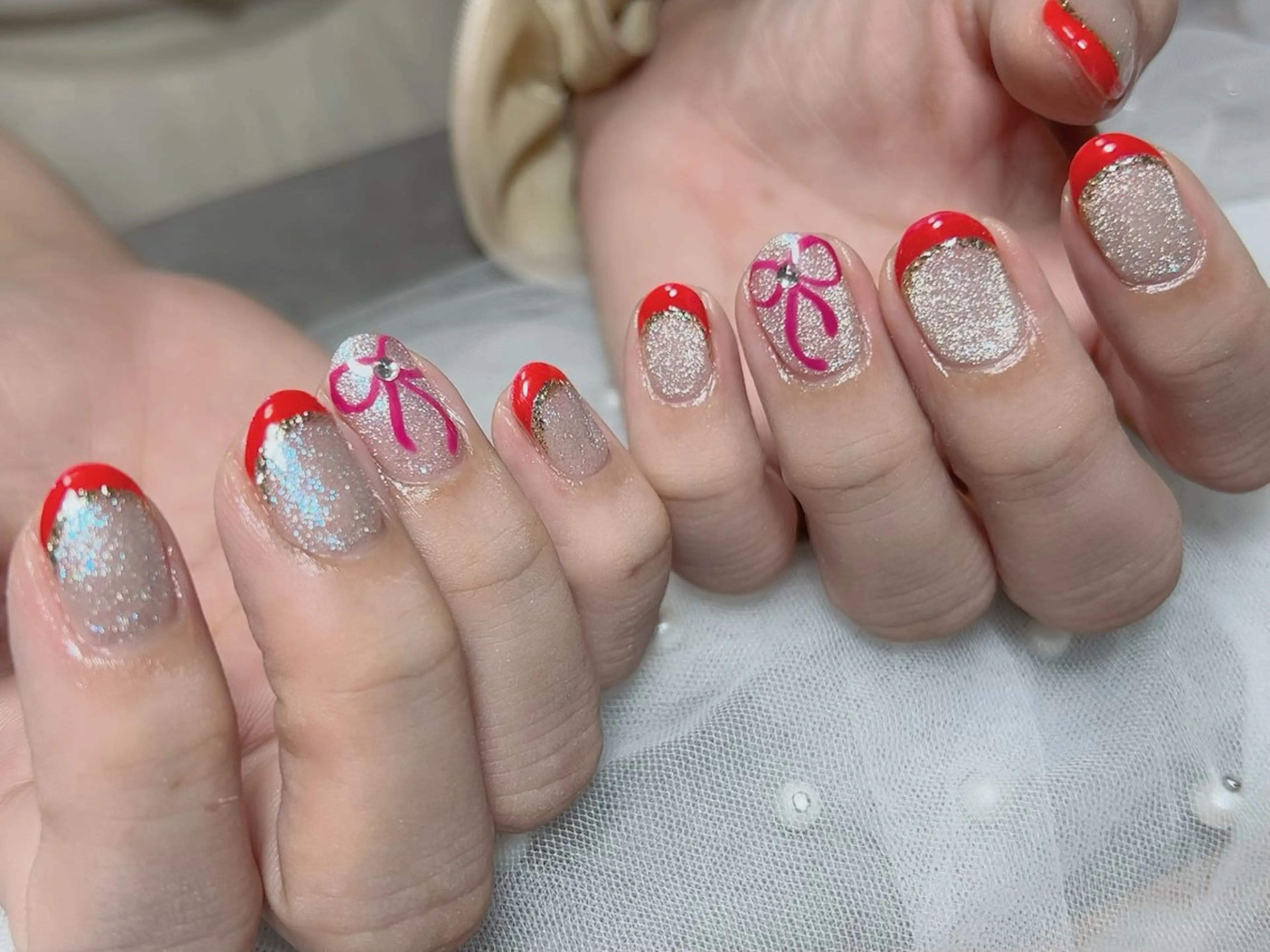 ネイル アートネイル フレンチネイル リボン ハンドネイル Nail NaNaのネイルデザイン