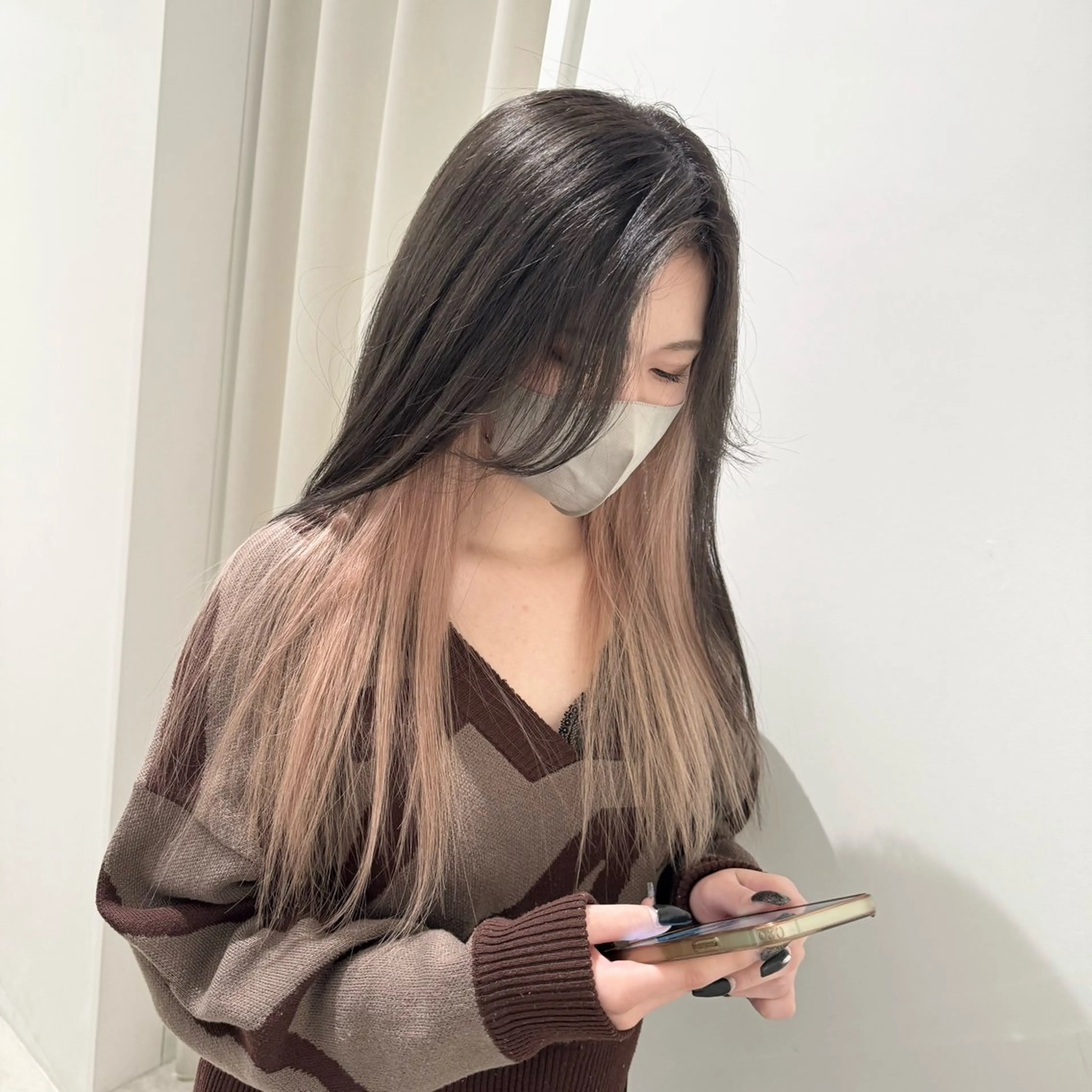 ミディアム ボブ 髪質改善 ヘアカラー 顔周りレイヤー/新宿 /モテ艶カラー/航介のヘアスタイル