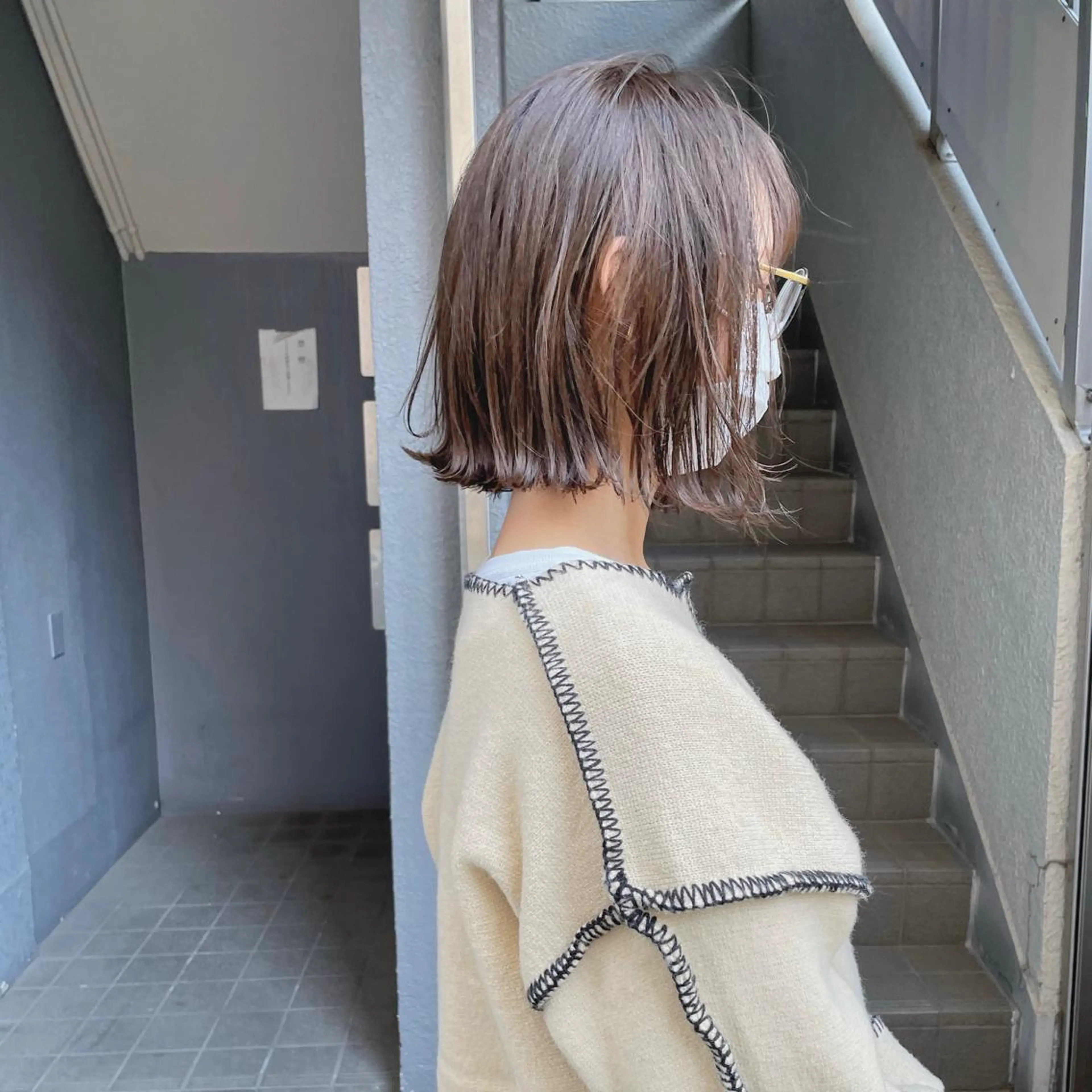 ミディアム ラベンダーベージュ ヘアカラー ボブ/レイヤー 🌟梅田盛一🌟のヘアスタイル