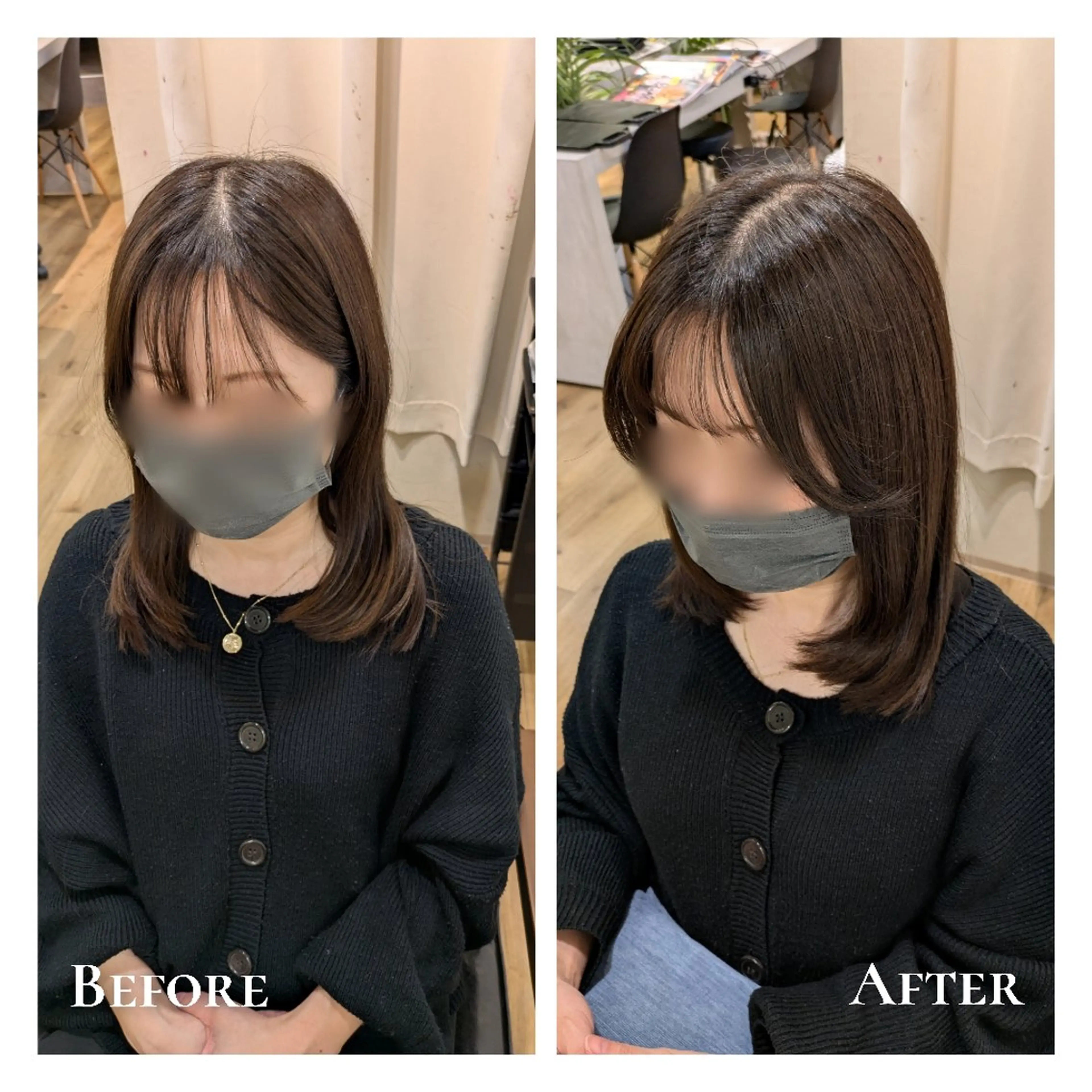 ミディアム 顔まわりレイヤー 顔周りカット レイヤーカット ローレイヤー カット トリートメント 有馬 葵のヘアスタイル