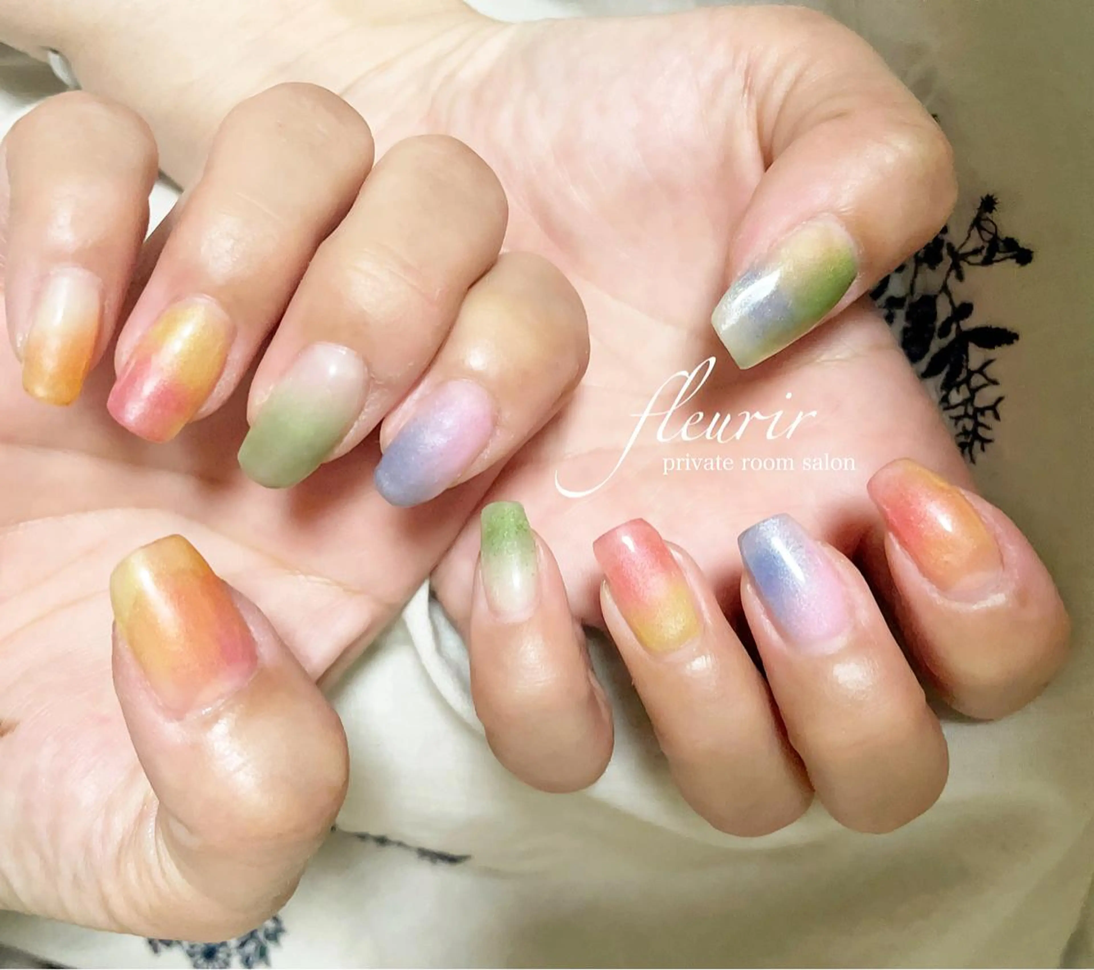 ネイル アートネイル ブルー 長さ出し ジェルネイル グラデーション フルリール 【プライベートサロンのネイルデザイン