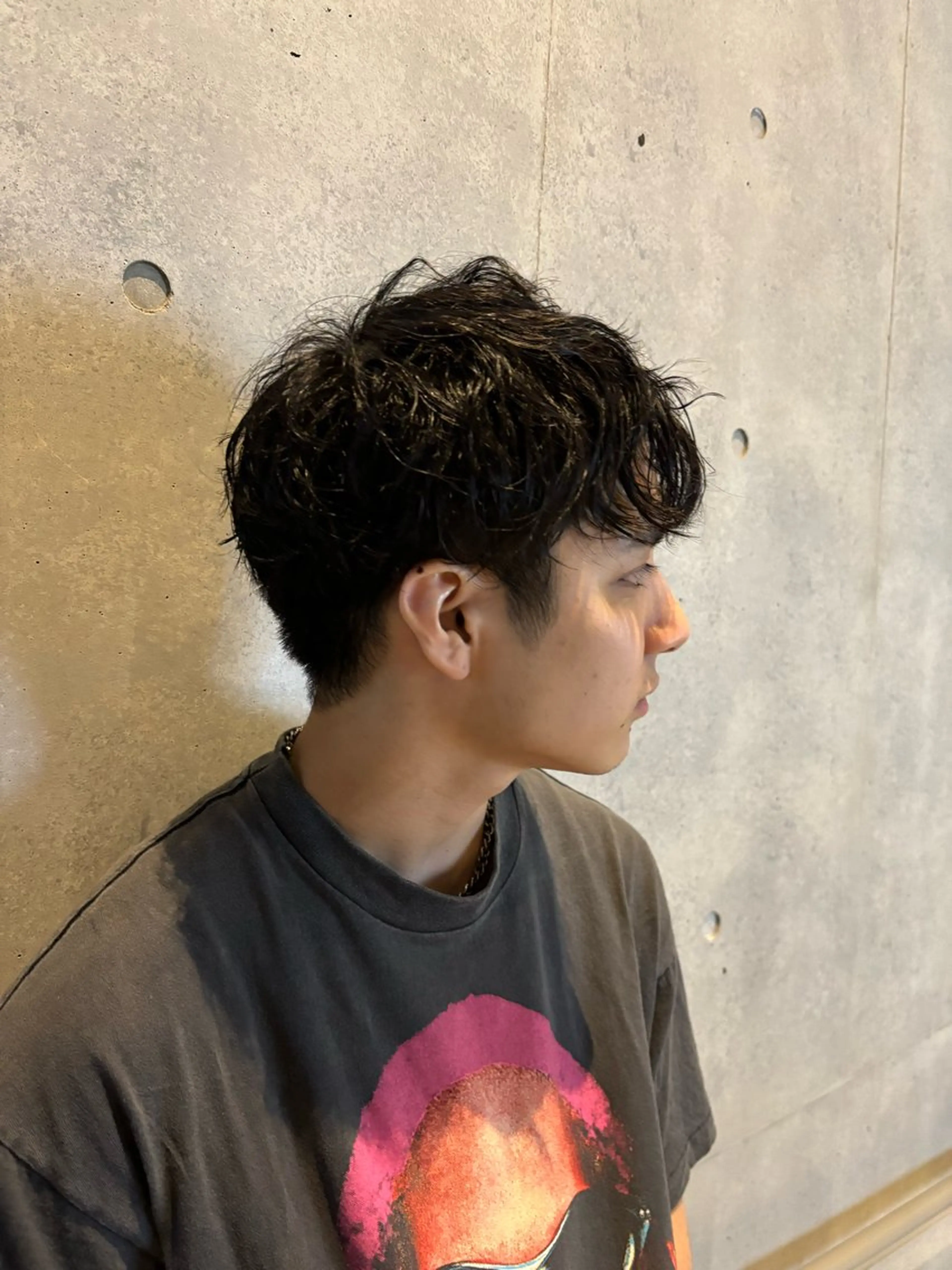 パーマ メンズ カット パーマ 一目惚れ艶ハイトーン バンド/しほのヘアスタイル