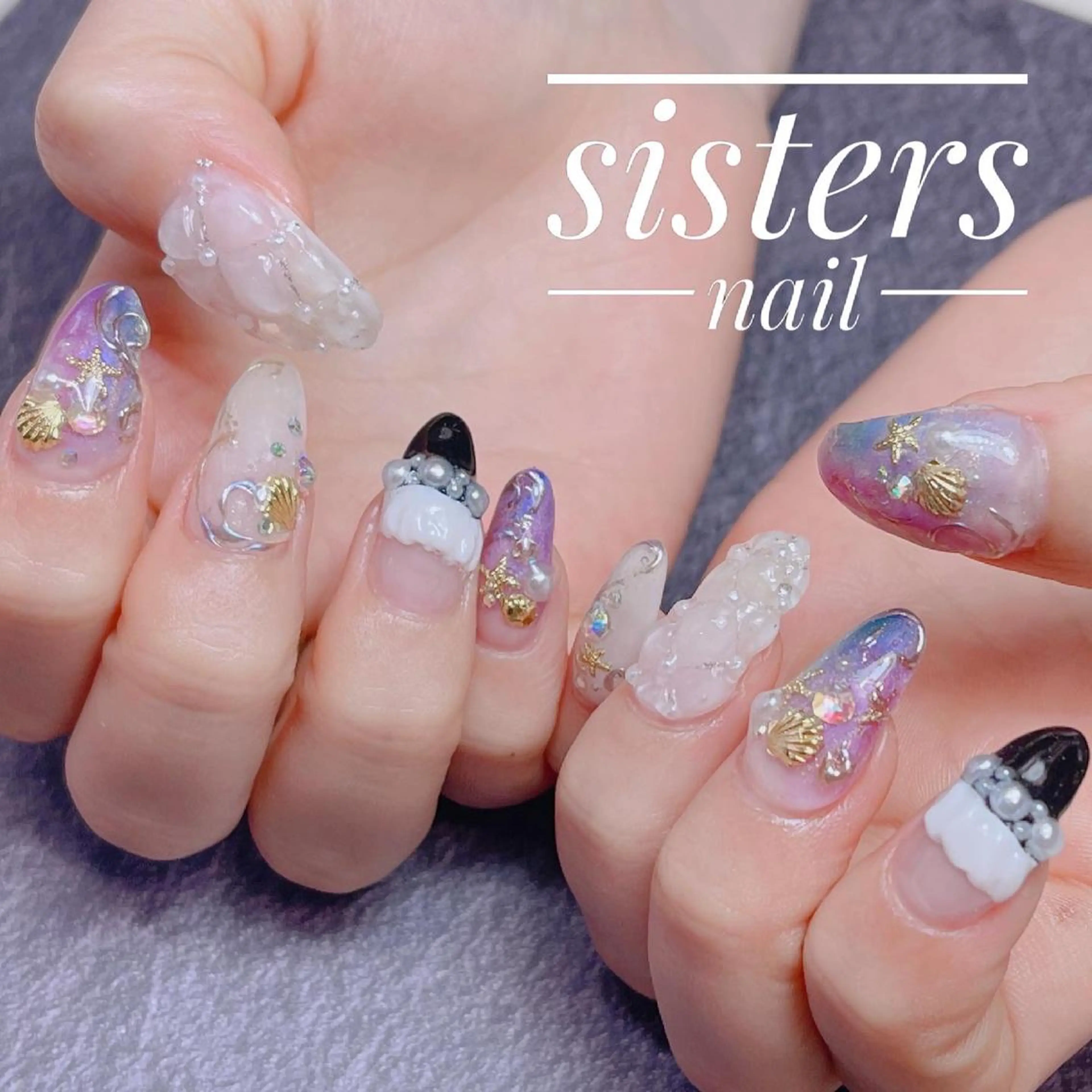 ネイル アートネイル ジェルネイル キラキラネイル 夏ネイル ハンドネイル ハンドケア sisters nail.fのネイルデザイン