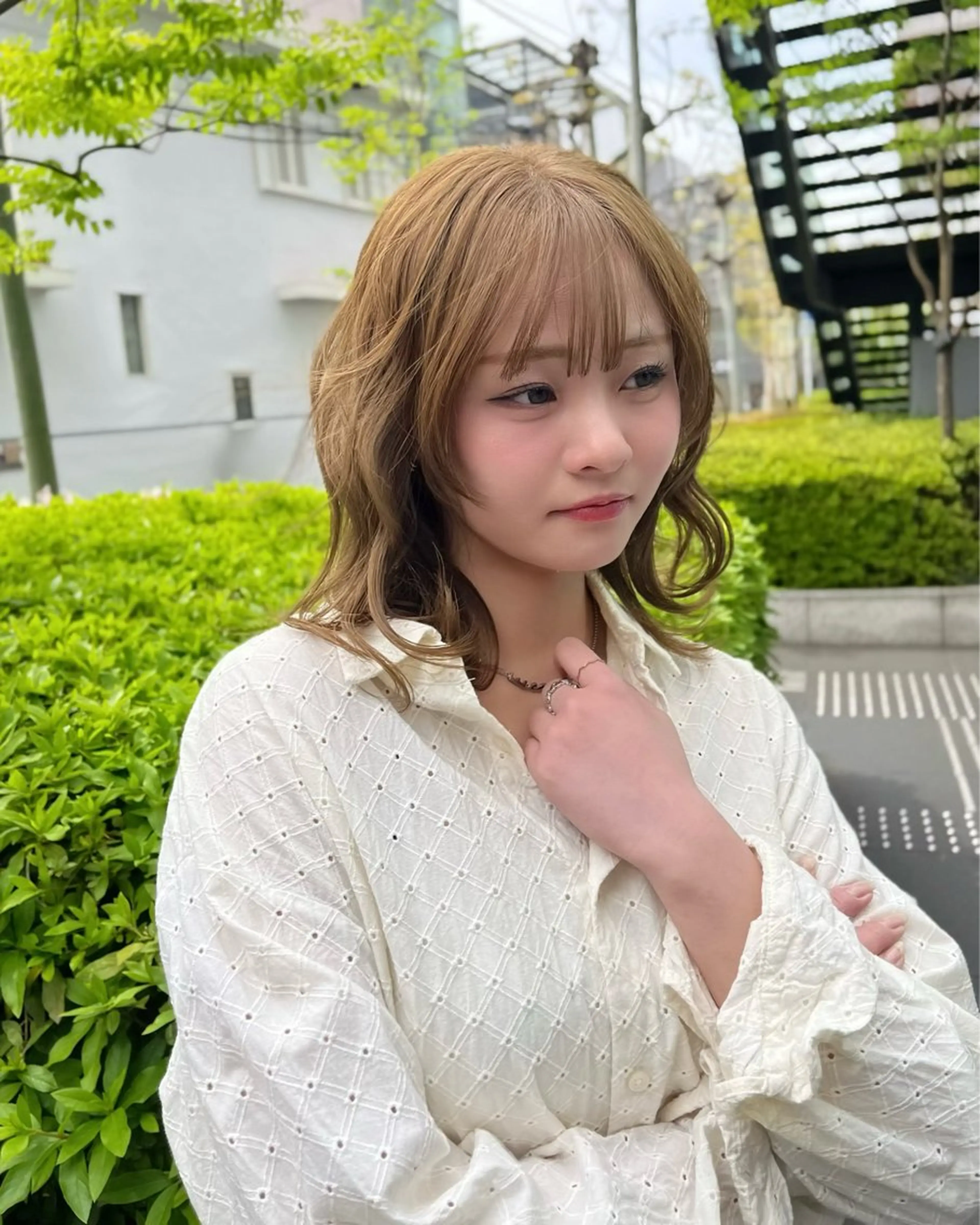 ミディアム カラー ベージュカラー ミルクティーベージュ ヘアカラー トリートメント 縮毛矯正/ハイトーン /パーマ/せき🧸のヘアスタイル