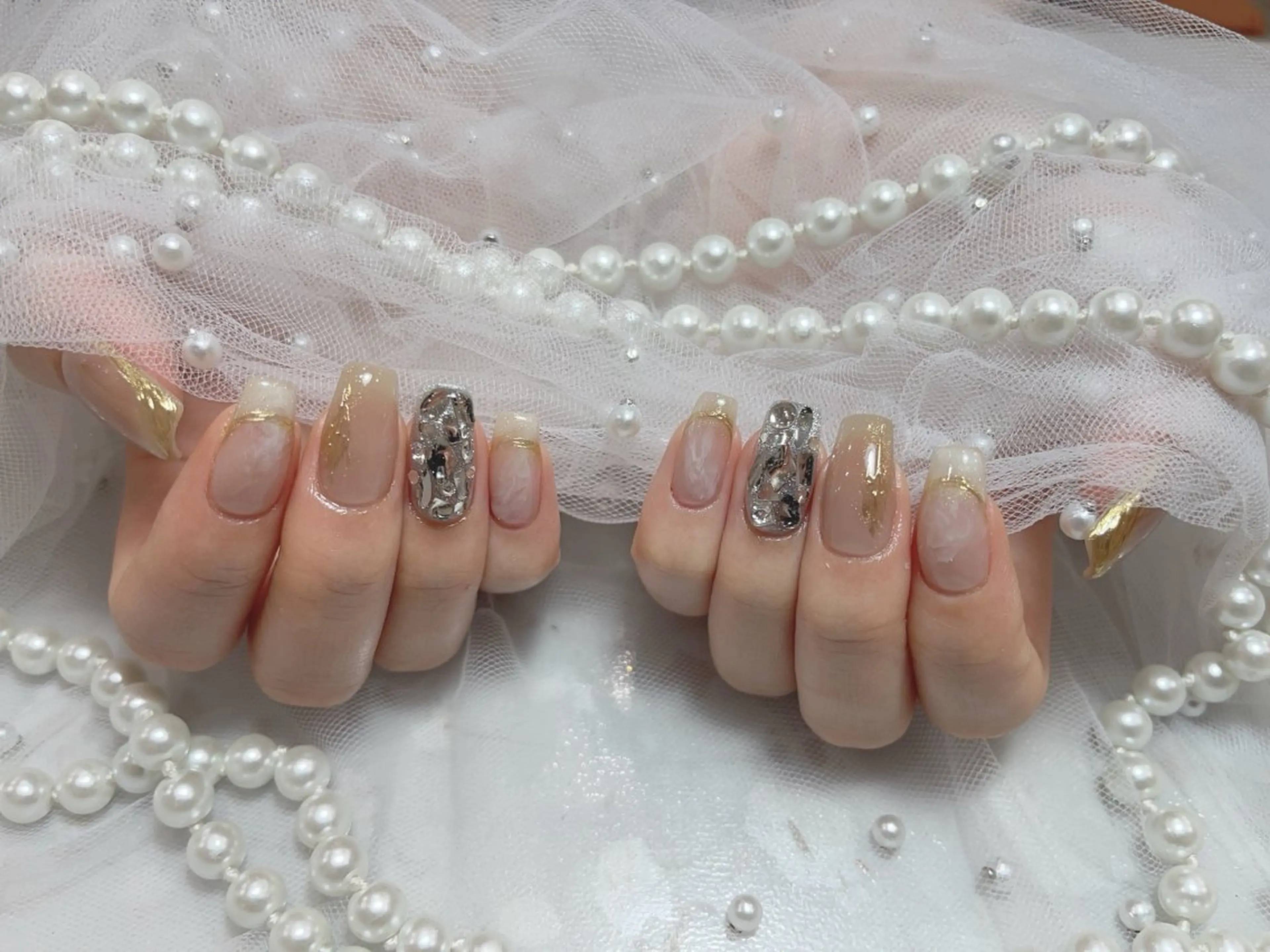 ネイル アートネイル フラッシュネイル フレンチネイル ガラスフレンチ グラデーション M2beauty Renaのネイルデザイン