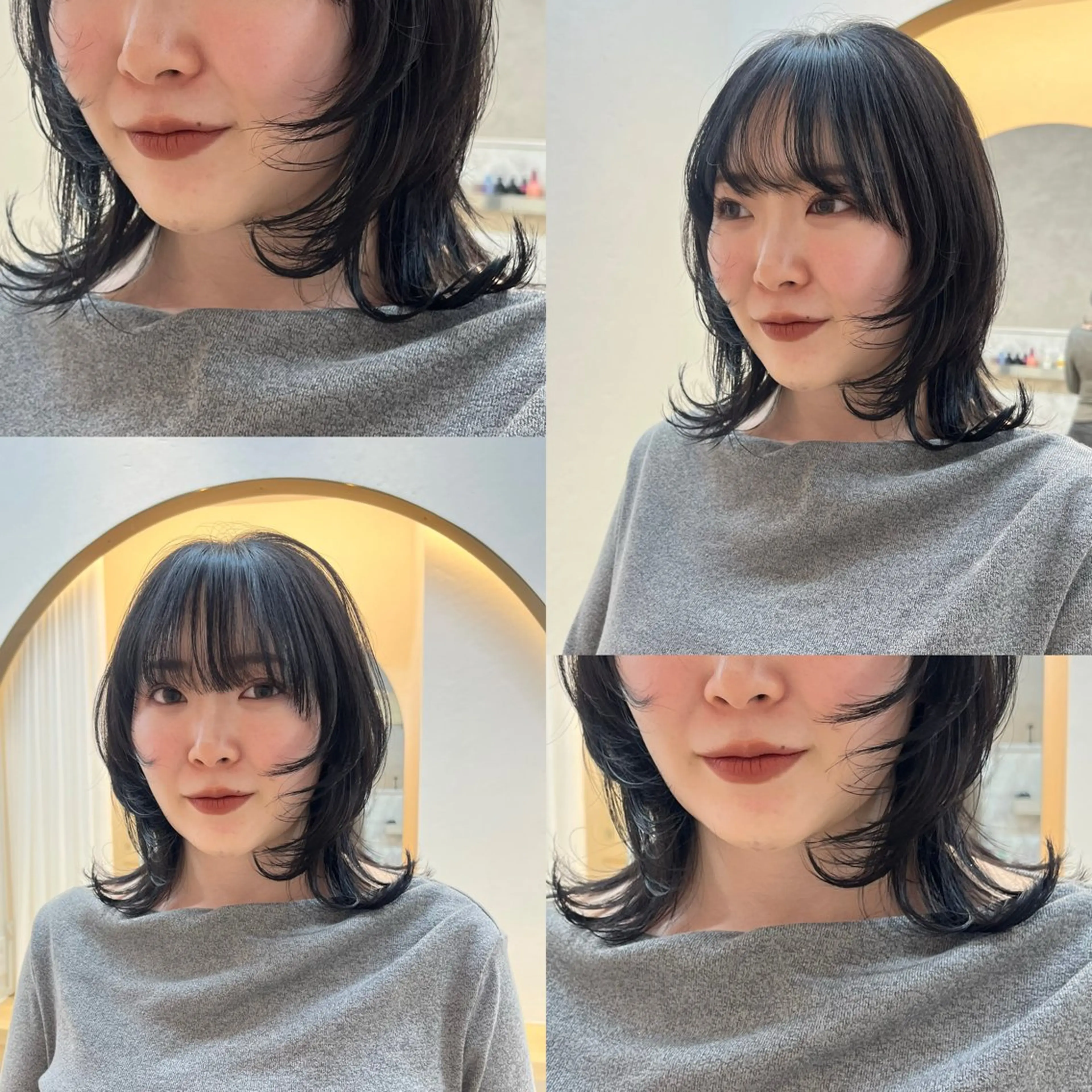 ミディアム カラー ハッシュカット 小顔カット 柔らかい艶暖色 レイヤー🫧姫汝のヘアスタイル