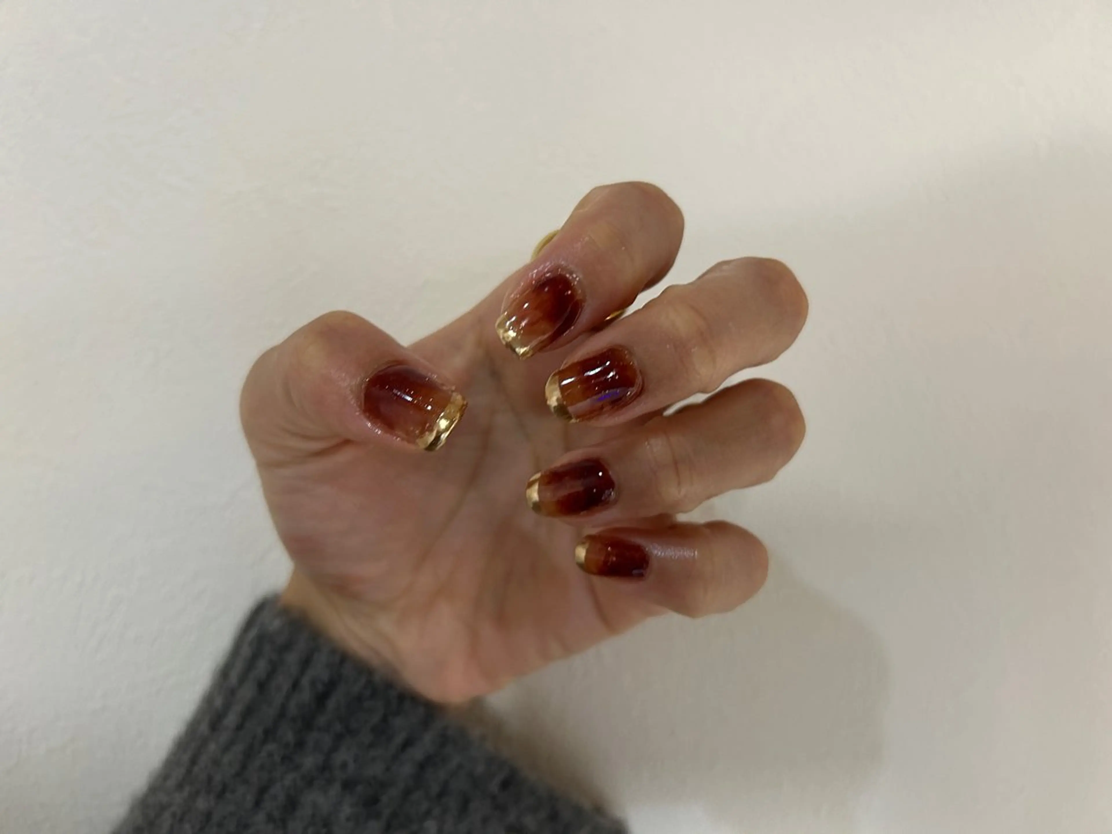 ネイル ブラウン フレンチネイル グラデーション ミラーネイル Forme MINAMIのネイルデザイン