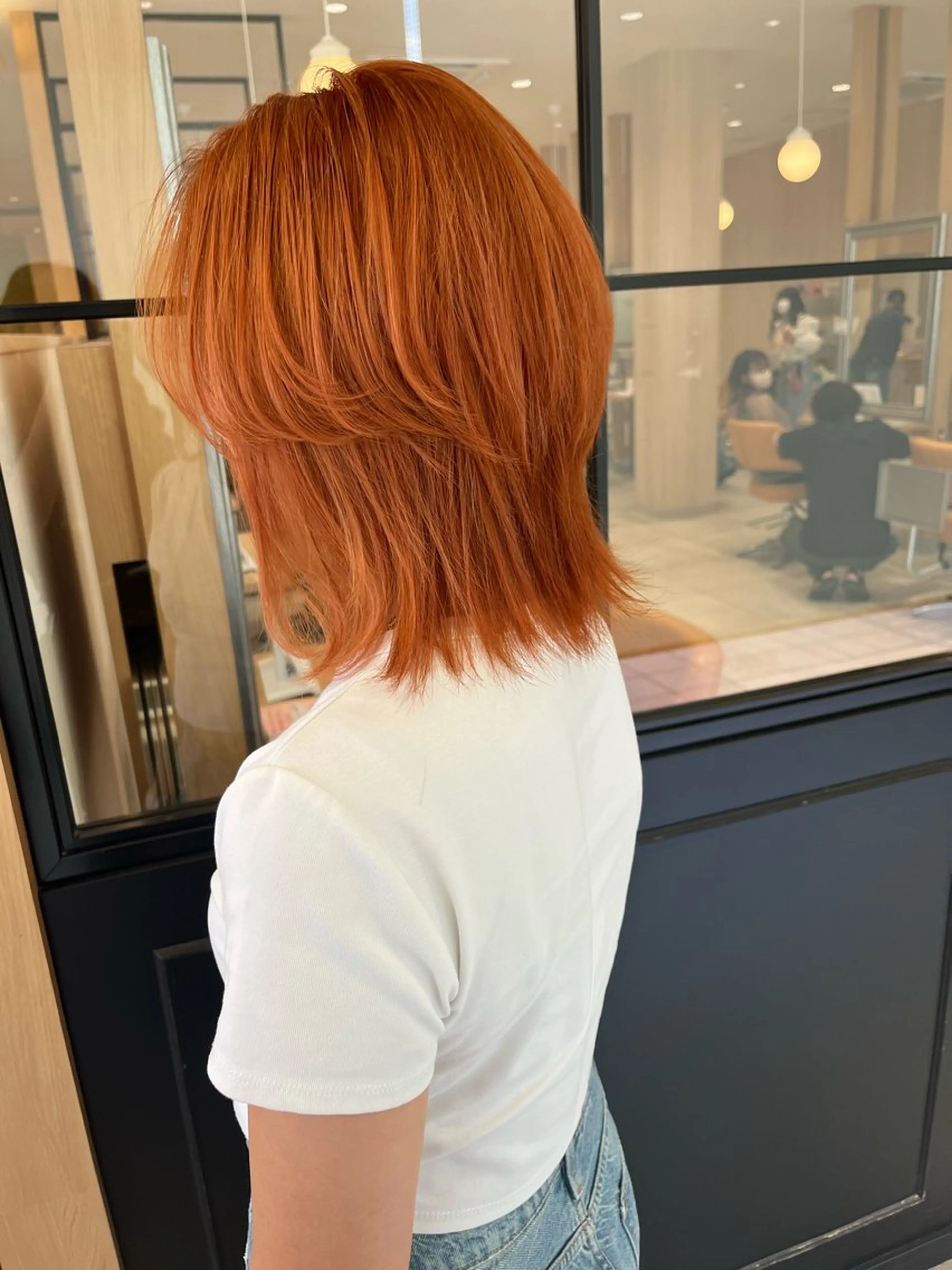 ミディアム カラー オレンジ ウルフカット ラブーケ中川中島店 クラタチカコのヘアスタイル