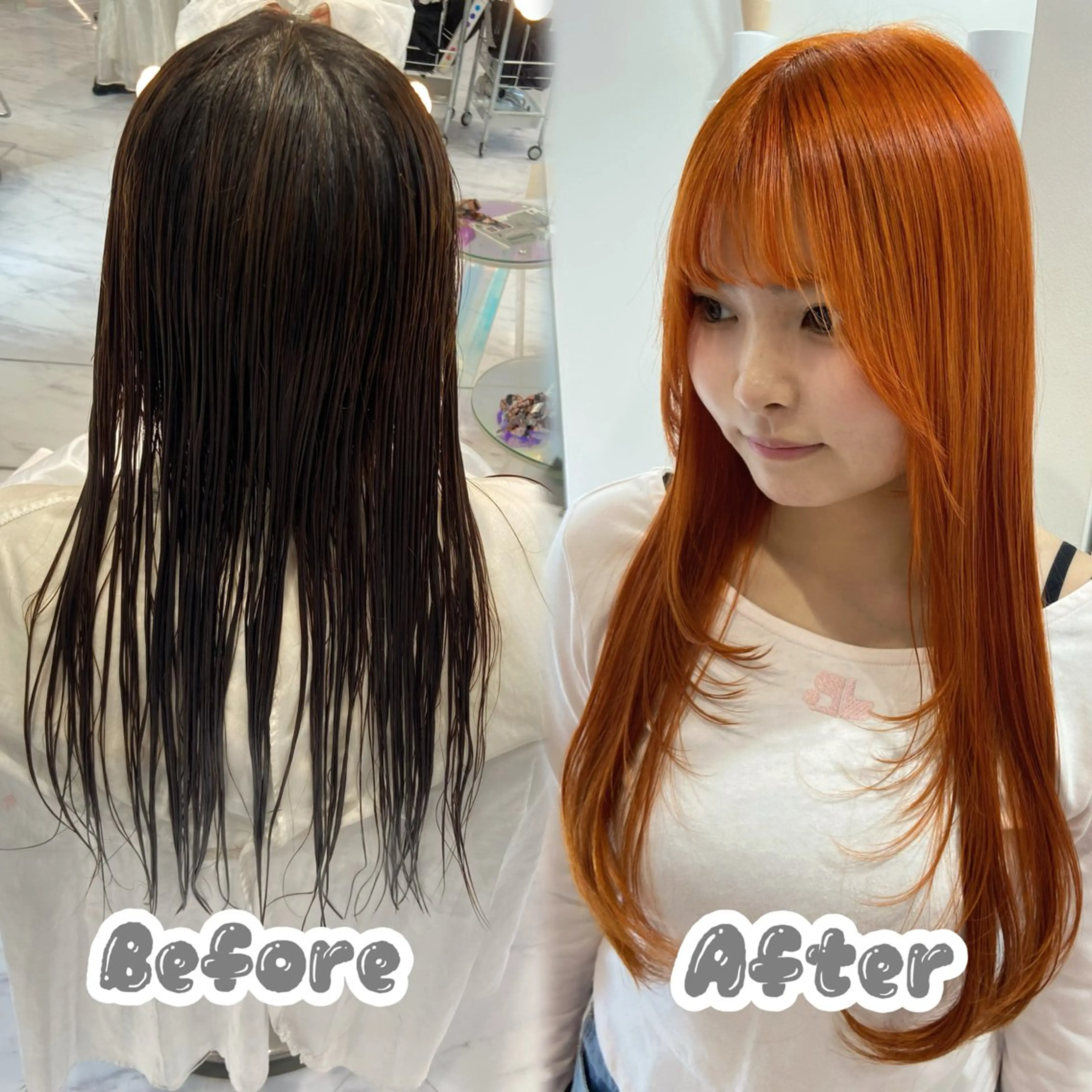 ロング カラー オレンジ レイヤーカット カット ヘアカラー トリートメント 名駅/ハイトーン /Y2k/YUNAのヘアスタイル