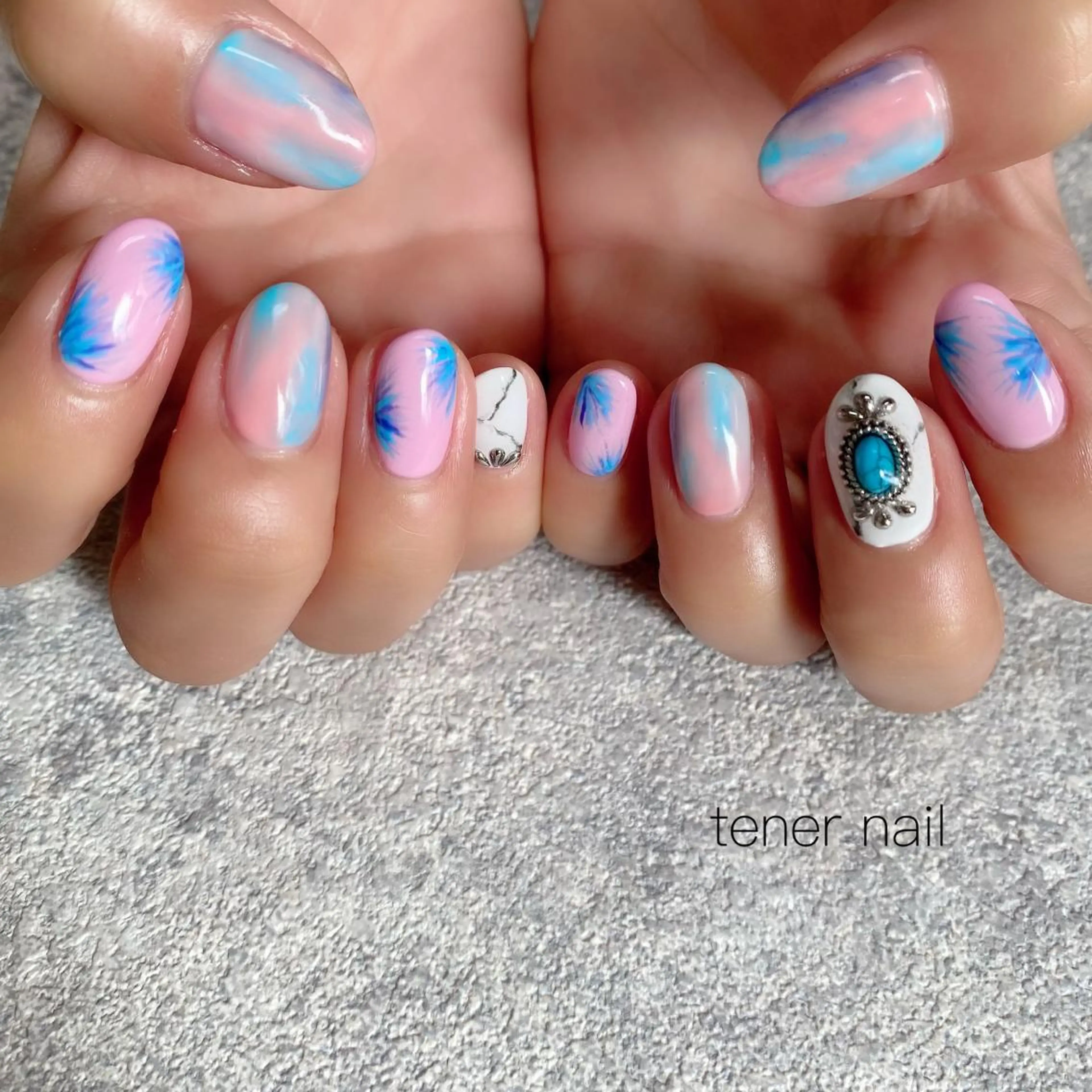 ネイル ブルー ピンク 夏ネイル テネルネイル tener nailのネイルデザイン
