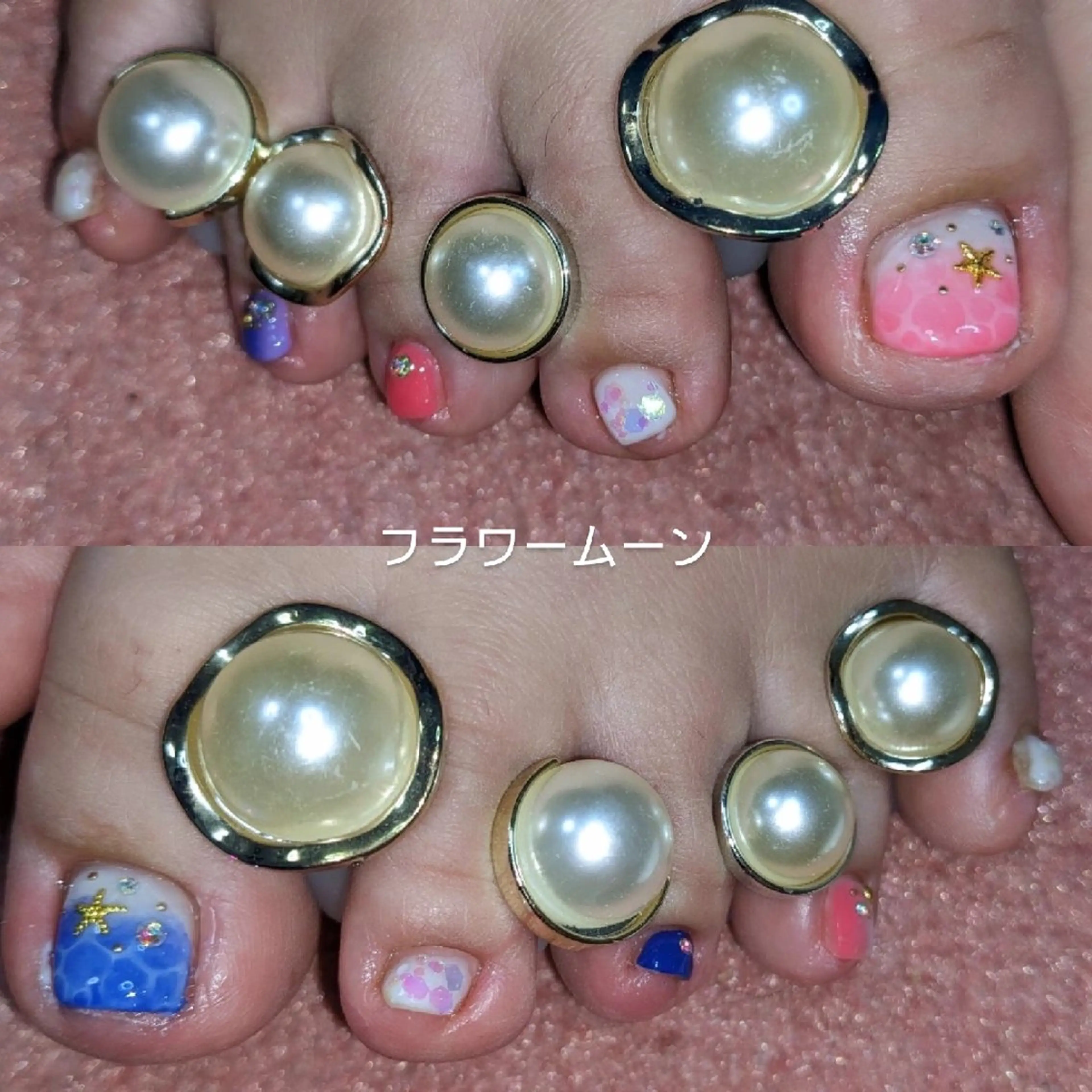 ネイル フットネイル フラワー ムーンのネイルデザイン
