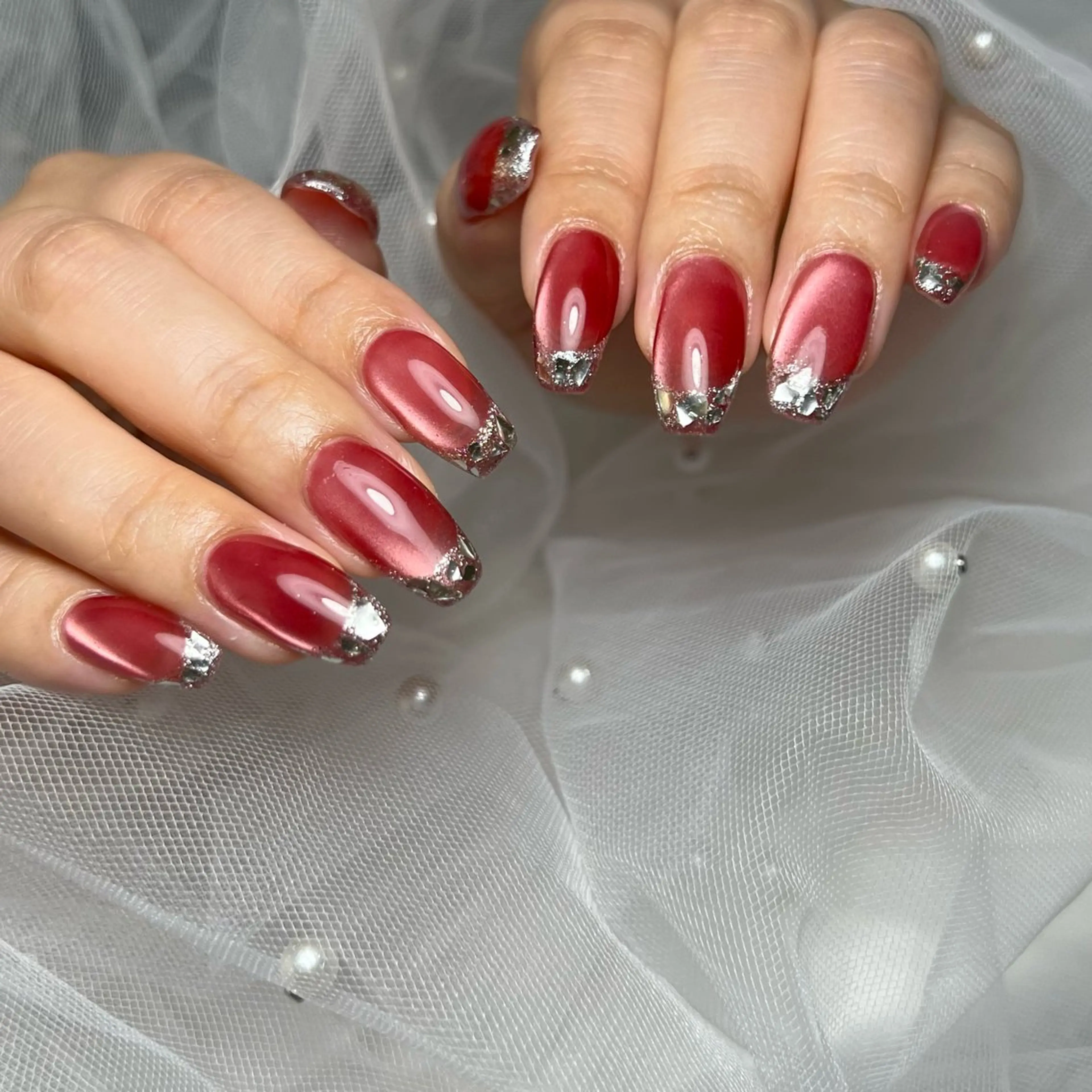 ネイル フレンチネイル ガラスフレンチ マグネットネイル ハンドネイル 港区ネイル🌼*･ Shainon池田のネイルデザイン