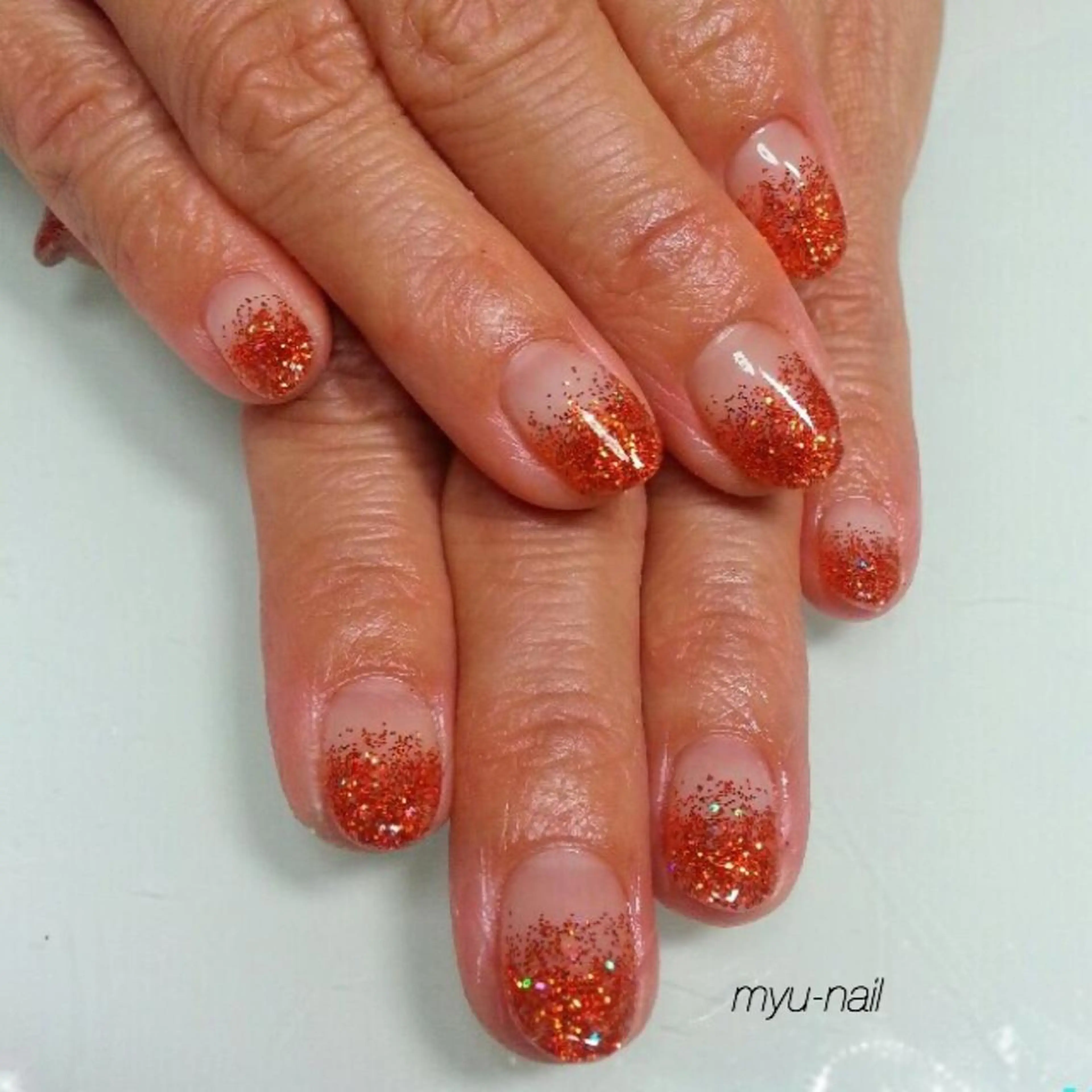 ネイル ラメ(グリッター) オレンジ ホームサロン myu-nailのネイルデザイン