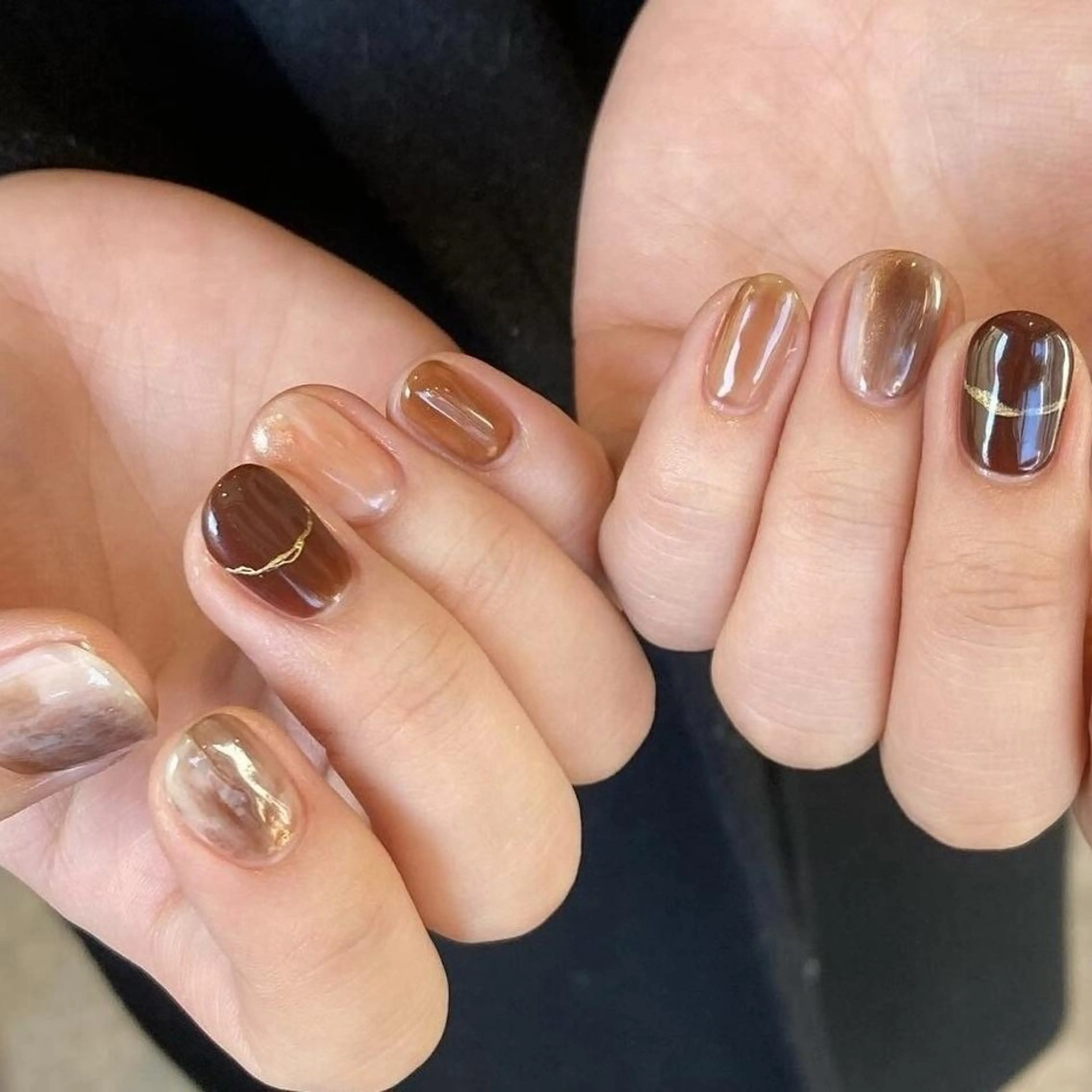 ネイル アートネイル ブラウン ジェルネイル ニュアンスネイル パラジェル ハンドネイル 【パラジェル認定】 newiネイル京橋のネイルデザイン