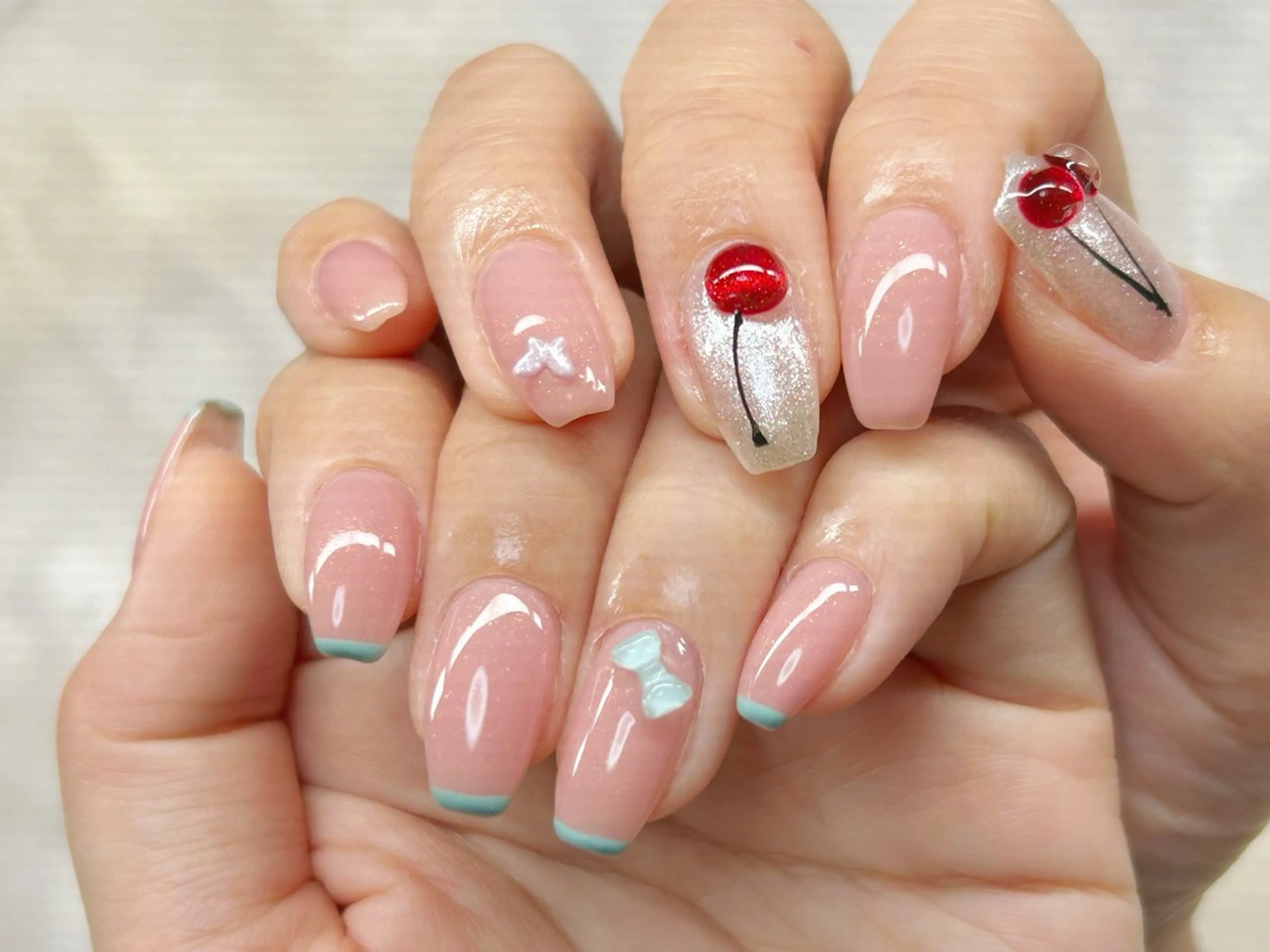 ネイル アートネイル チークネイル 成人式 入学式 長さ出し ハンドネイル Lino Nailのネイルデザイン