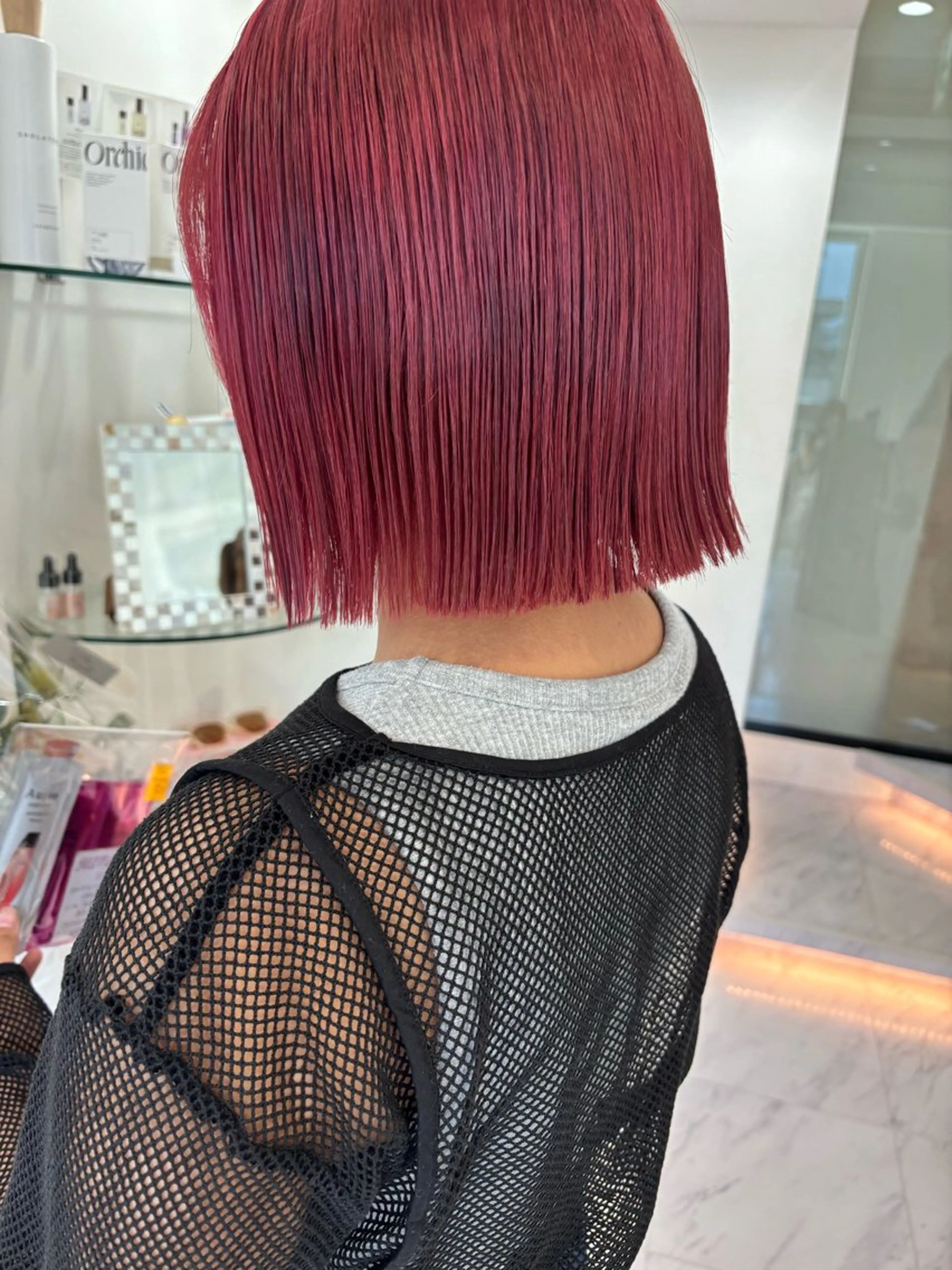 ショート カラー 切りっぱなしボブ レッドカラー ボブ SAYAKA 🍒／ボブ／暖色のヘアスタイル