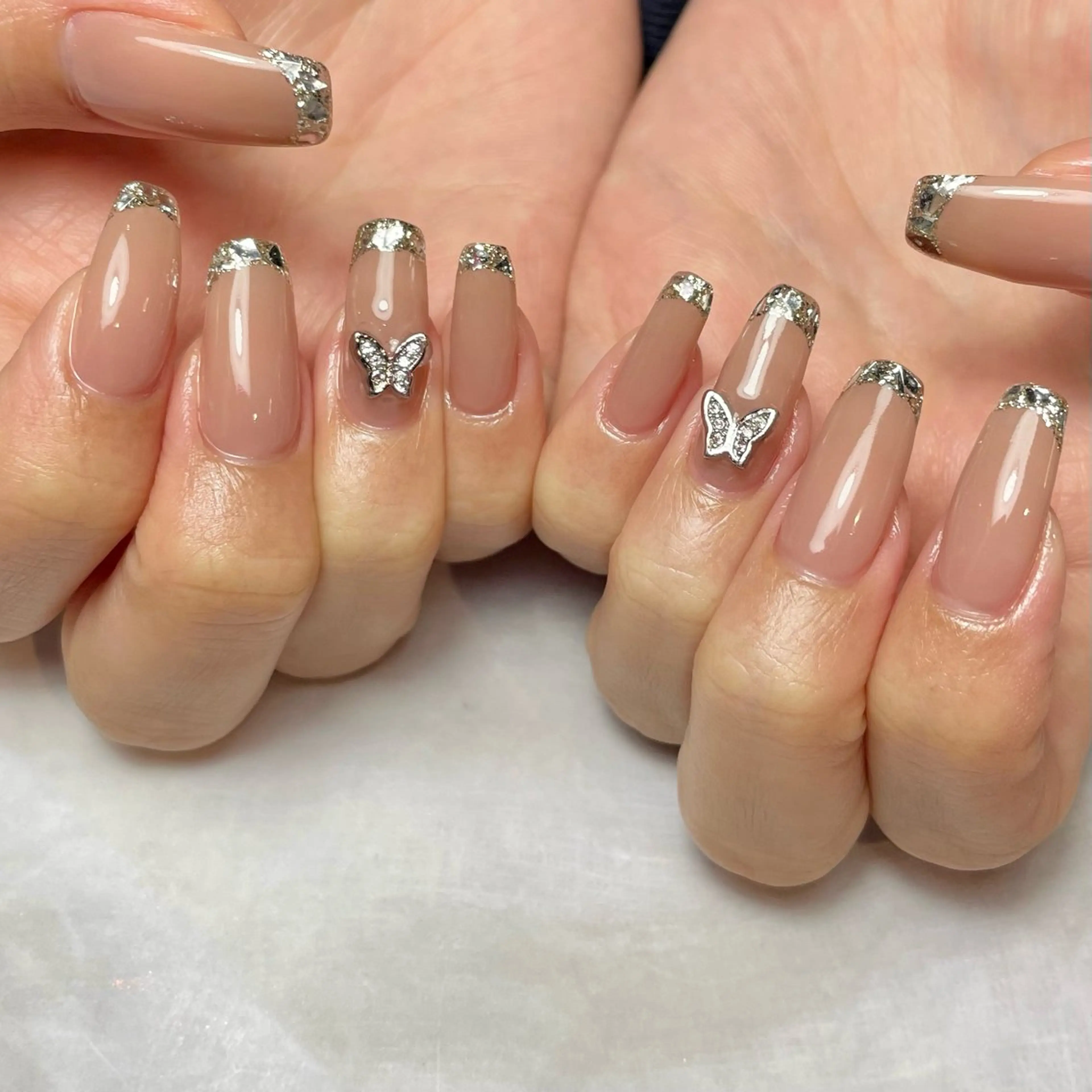 ネイル フレンチネイル ガラスフレンチ ロングネイル Reflection marikoのネイルデザイン