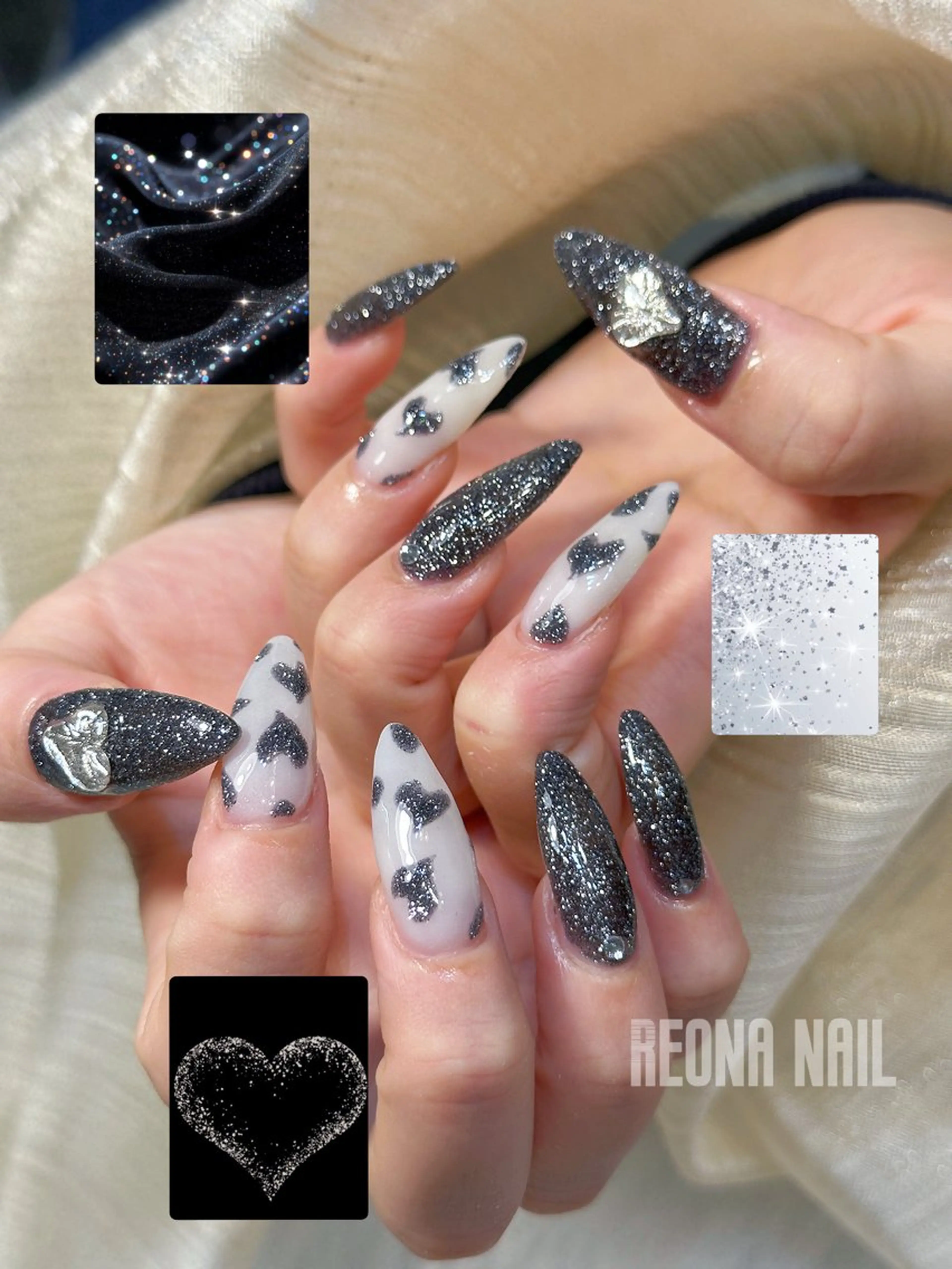 ネイル ジェルネイル ハート ロングネイル マグネットネイル ミラーネイル ハンドネイル Reona Nailのネイルデザイン