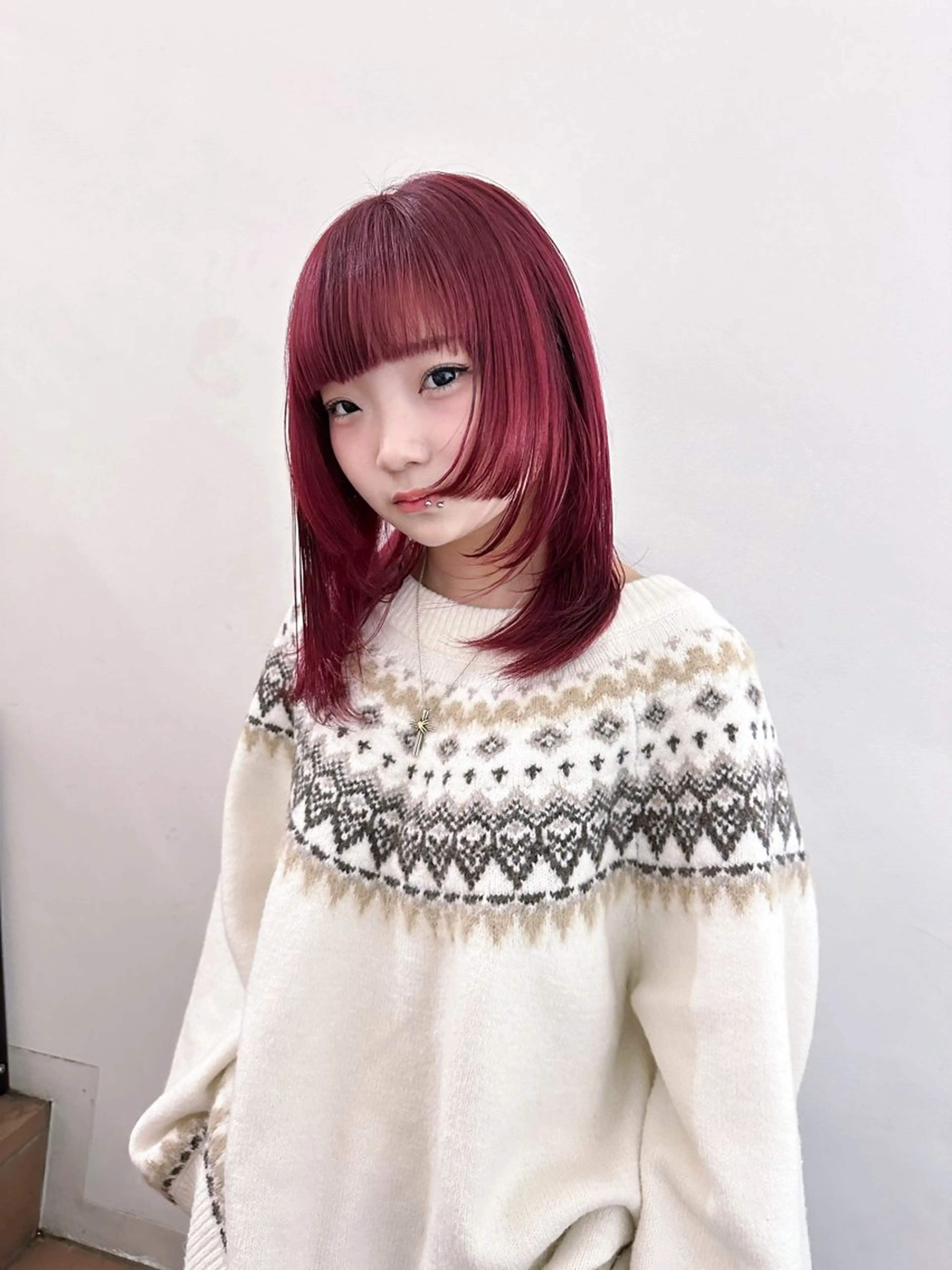 ミディアム カラー レッドカラー ハイライト🌟/ ボブ/豊田のヘアスタイル