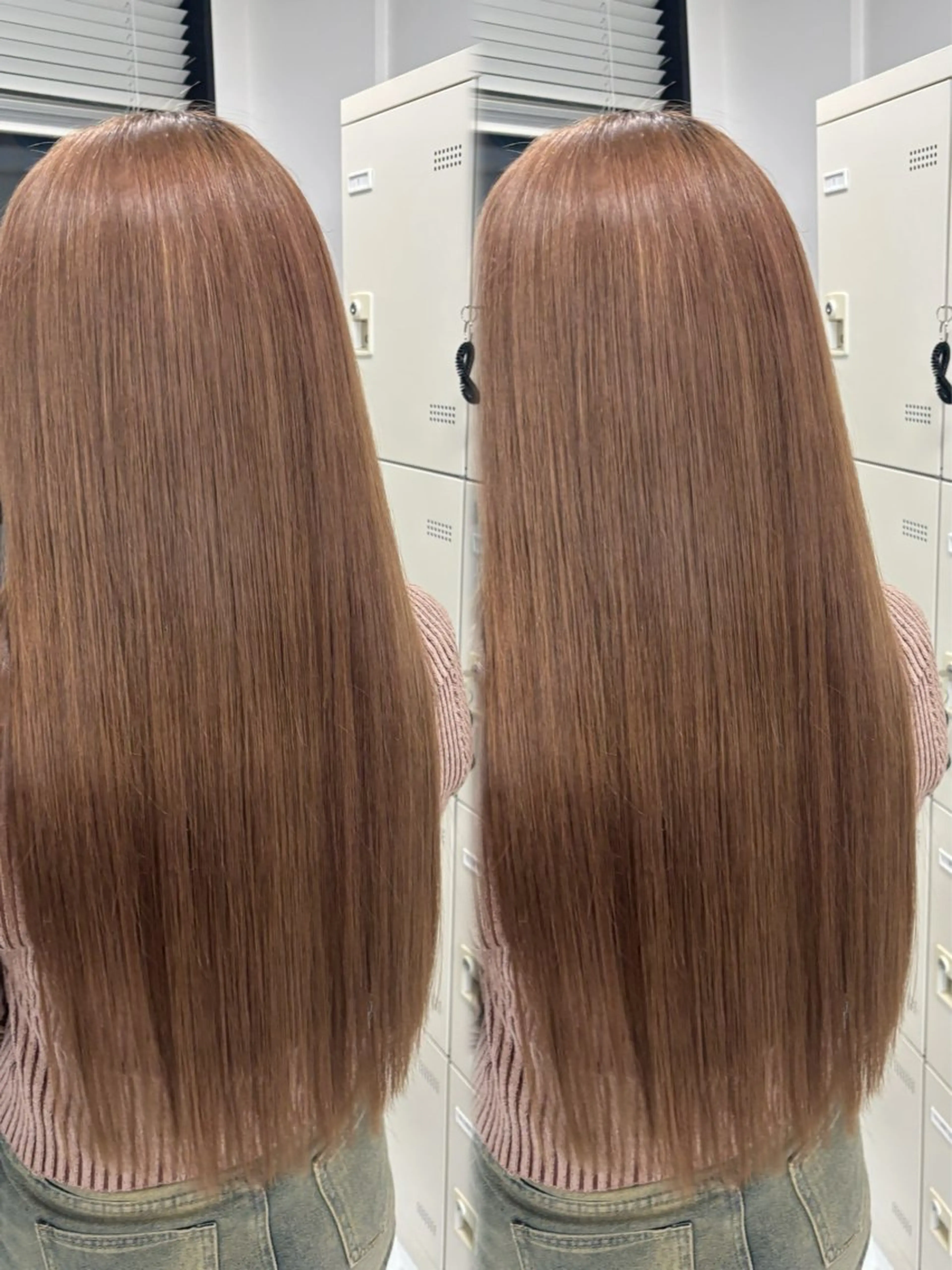 ロング ヘアカラー トリートメント ヘアセット 韓国ヘア/ブリーチ無 しWカラー/オリーブのヘアスタイル