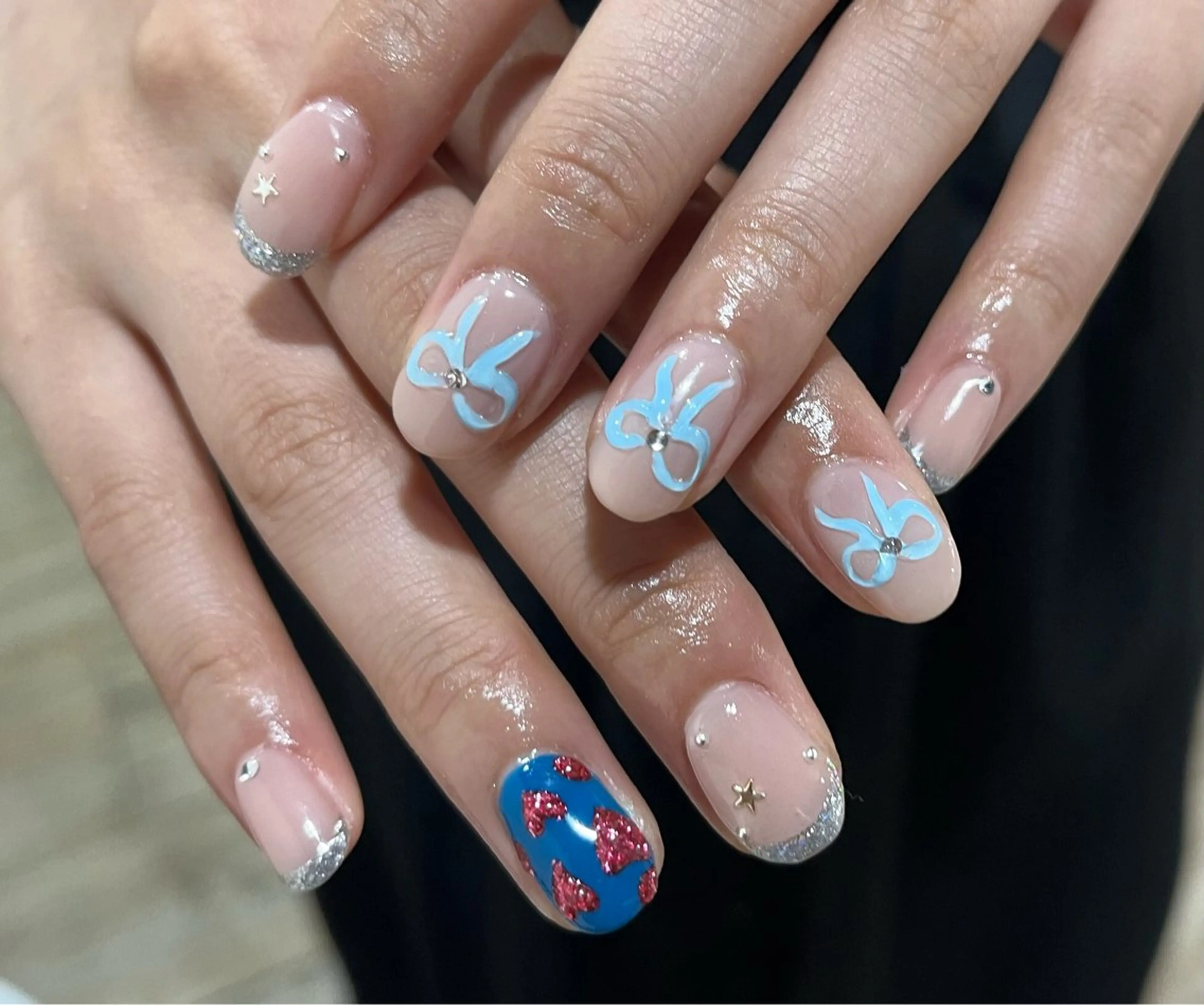 ネイル ハート リボン ハンドネイル HazeGrass NAILのネイルデザイン