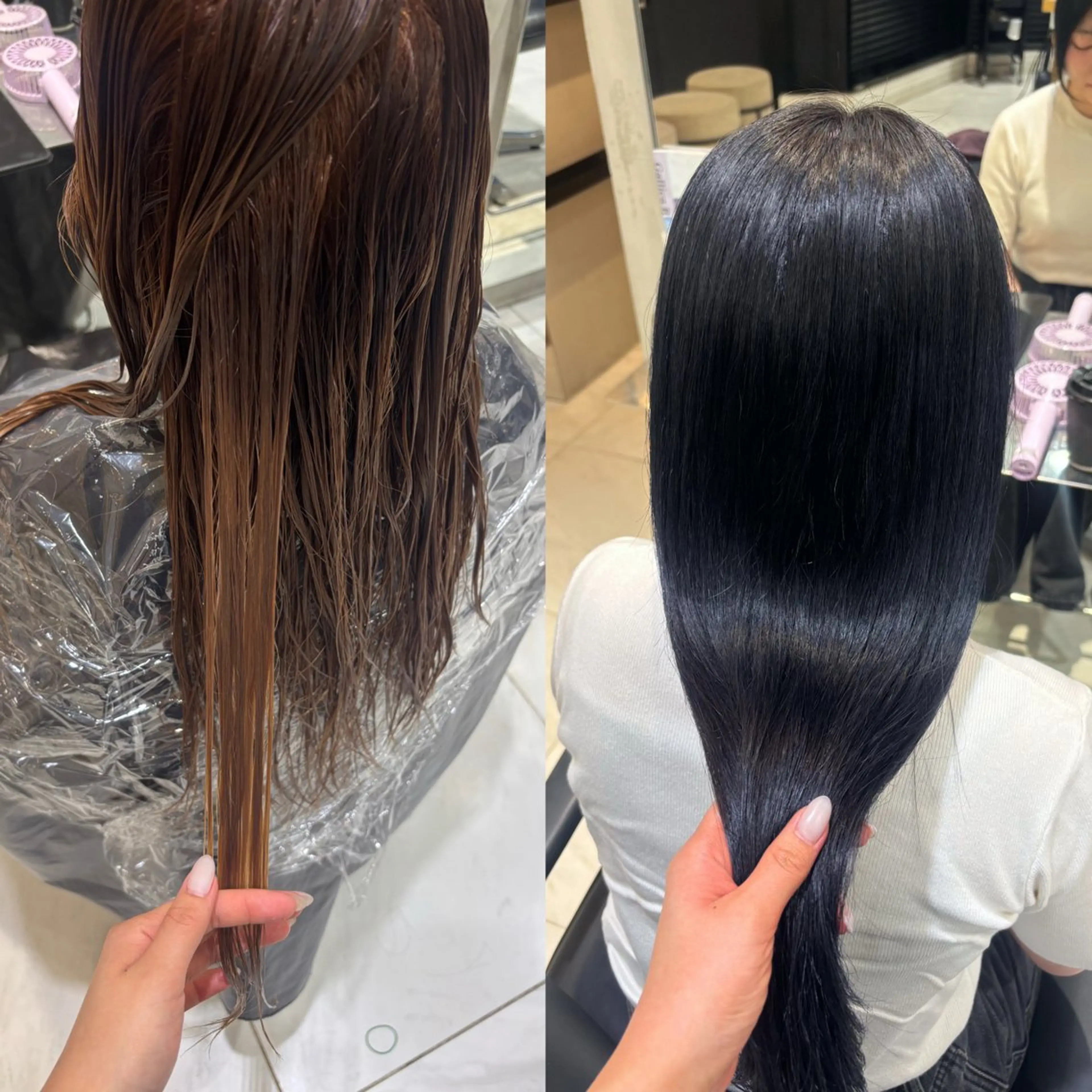 ロング カラー 黒髪 ブリーチ ブルーカラー ブルーブラック ダブルカラー ヘアカラー トリートメント ヘアセット 莉瑠 / モデル価格募集🐃のヘアスタイル