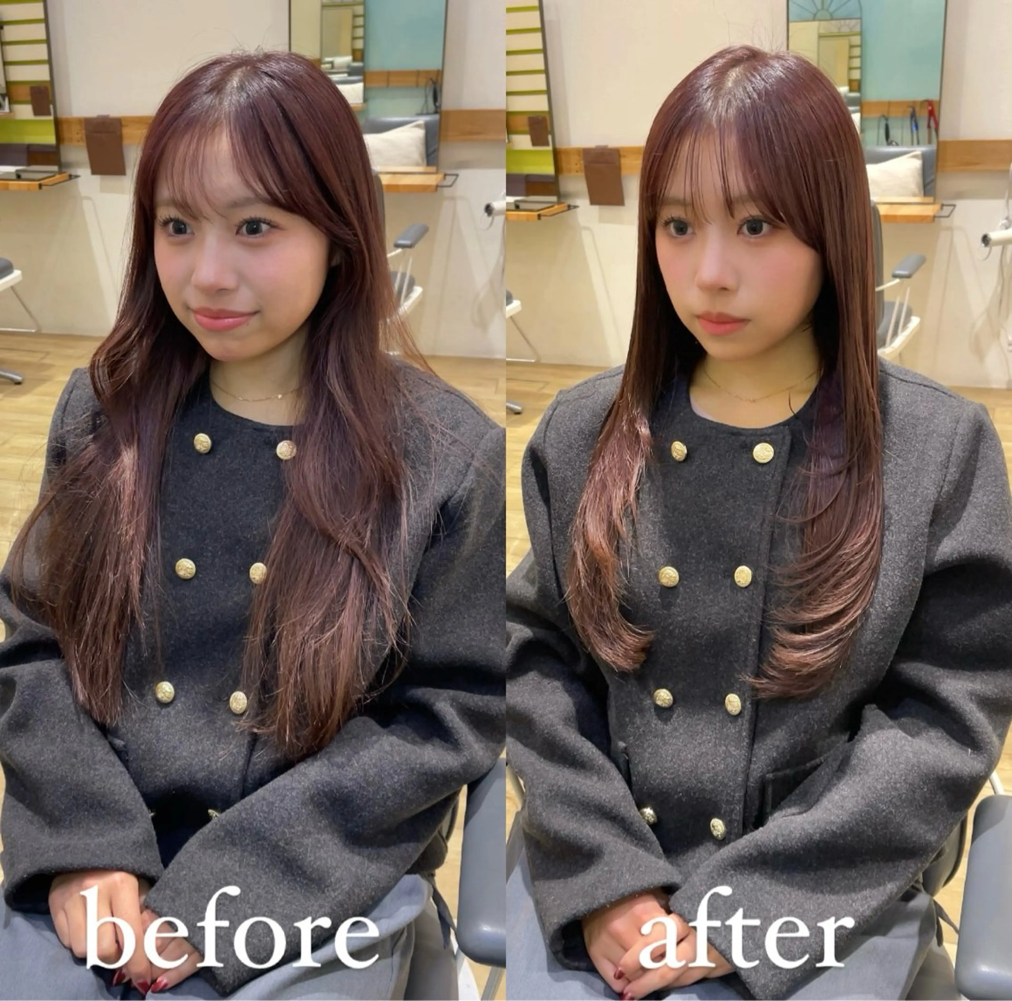 ロング カラー 顔まわりレイヤー レイヤーカット 似合わせカット 小顔カット カット ヘアカラー トリートメント ヘッドスパ 大人可愛い透明感🌟 小顔・韓国髪🌟野中のヘアスタイル