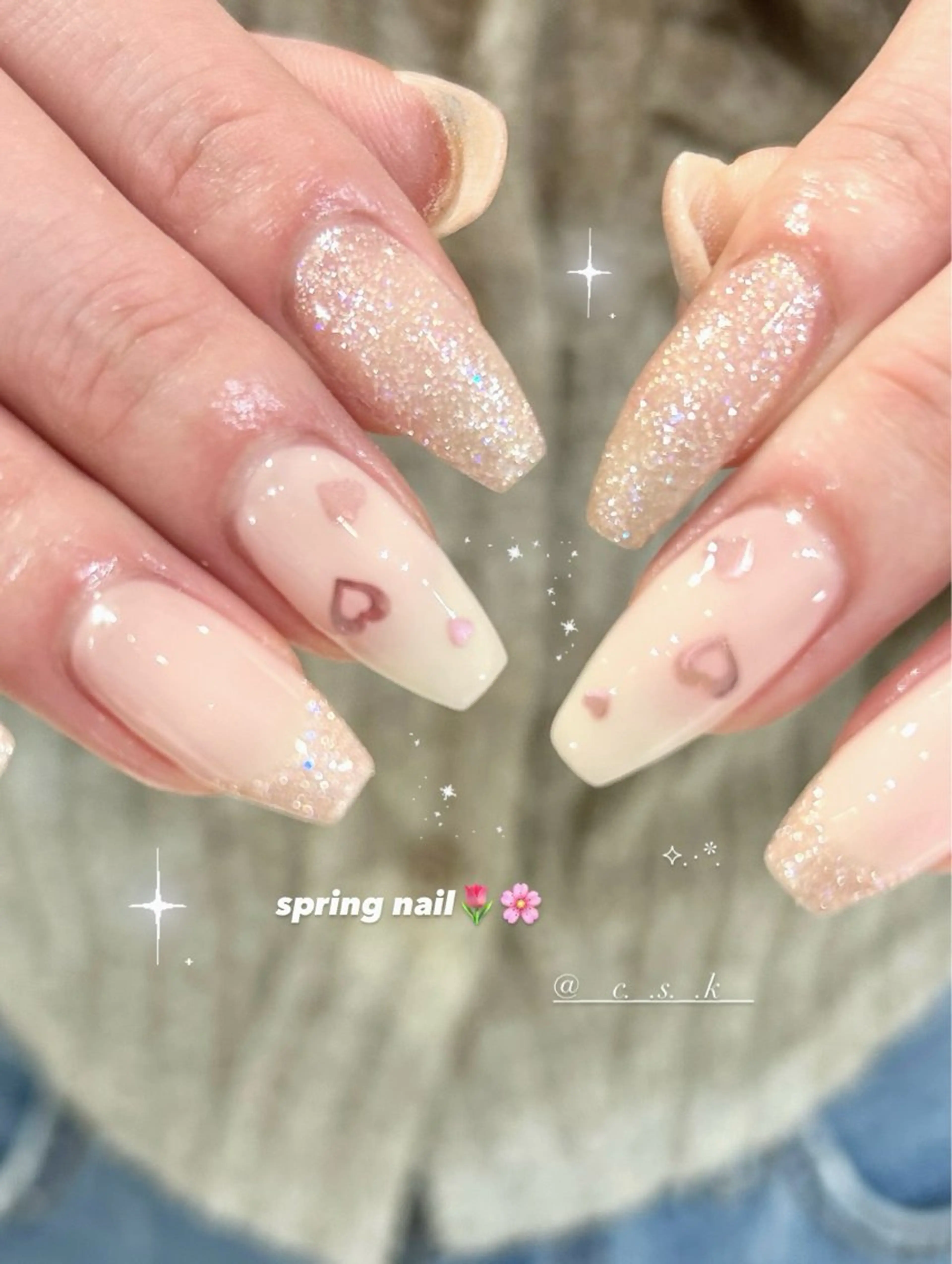 ネイル ハート ハンドネイル 🎀チーク/ちゅるん 🫧chisa🎀のネイルデザイン