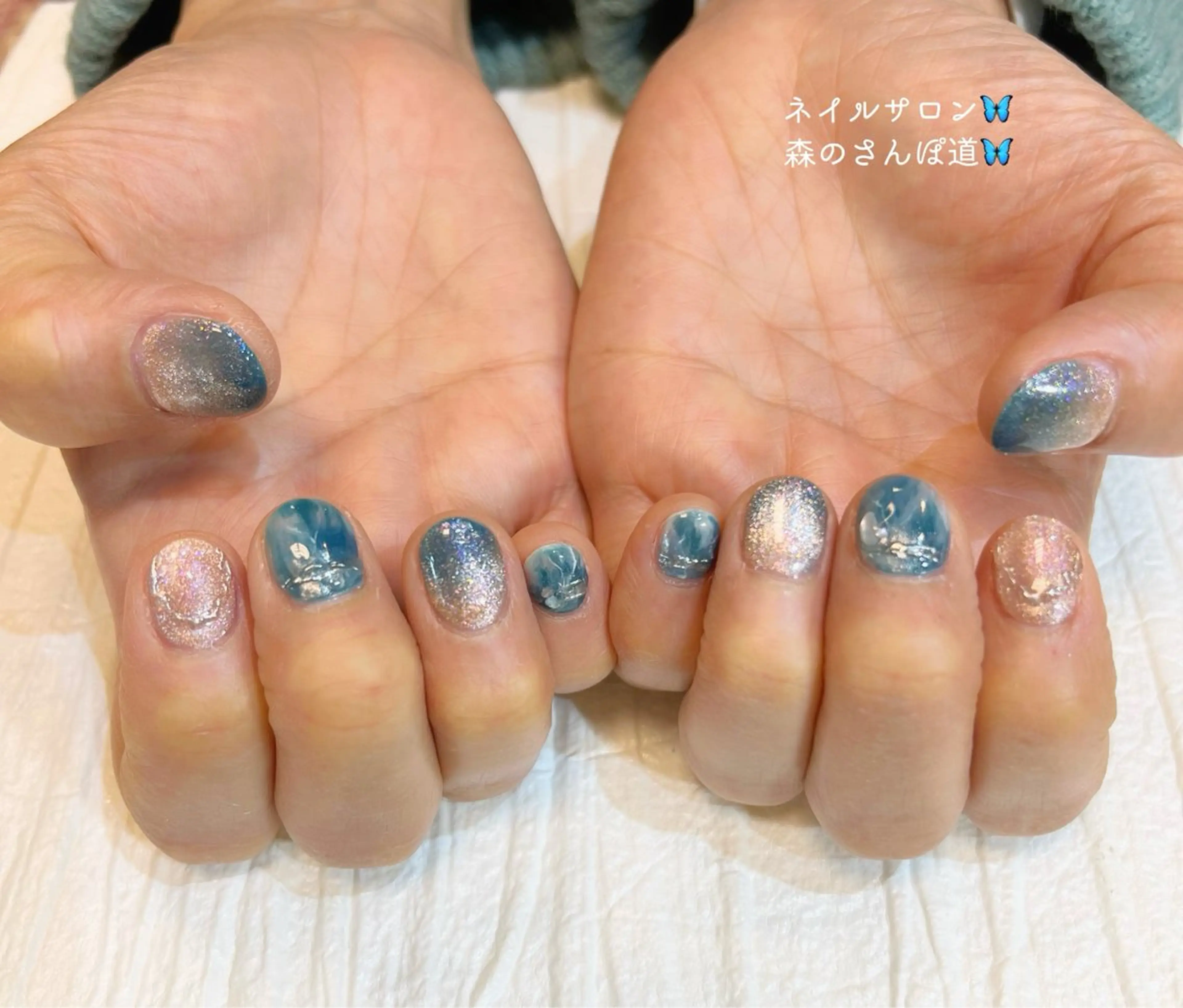 ネイル ハンドネイル ショートネイル 森のさんぽ道のネイルデザイン