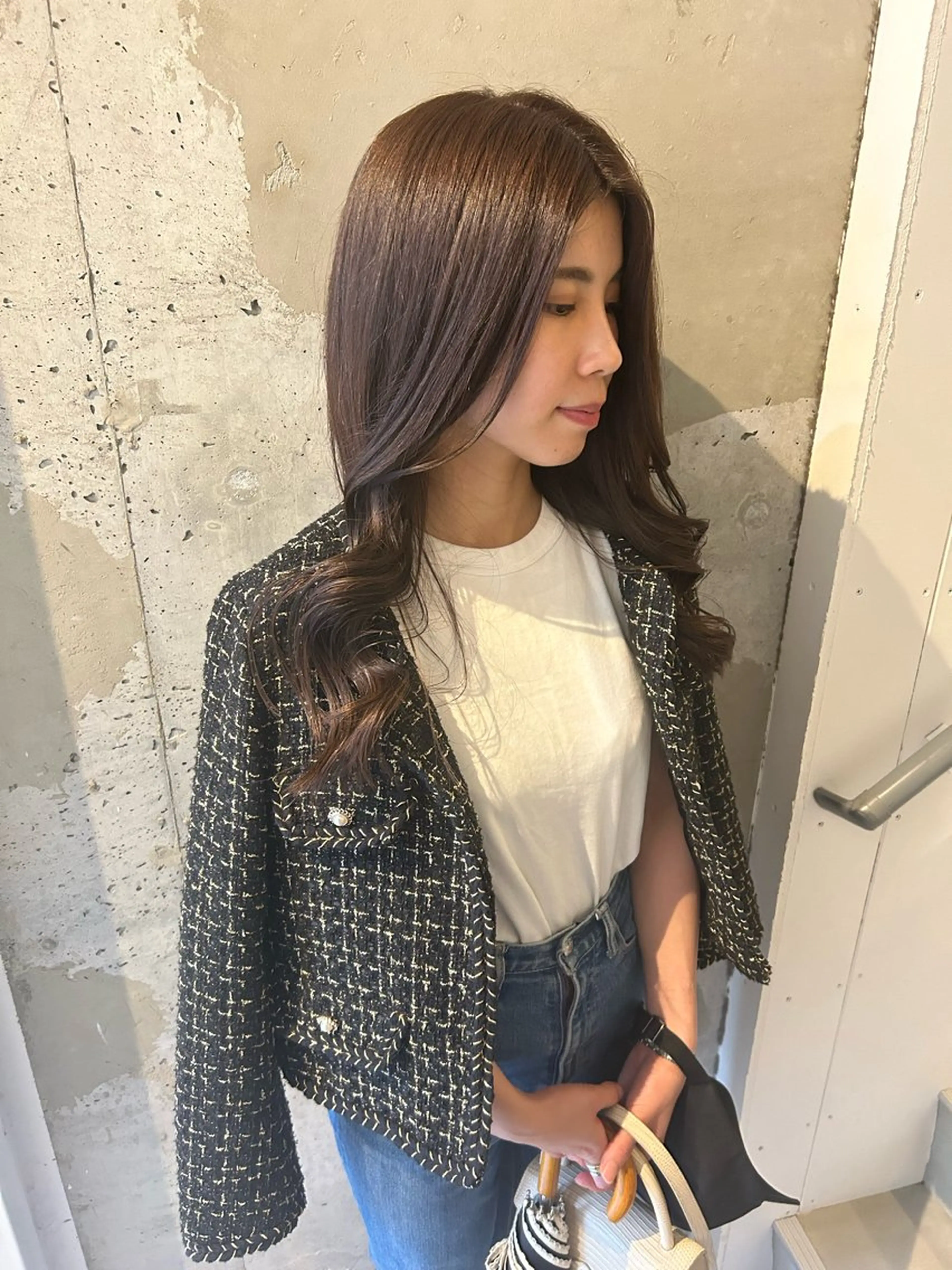 ミディアム カラー オリーブカラー レイヤーカット カット ヘアカラー トリートメント ウルフカット レイヤーカット上柿のヘアスタイル