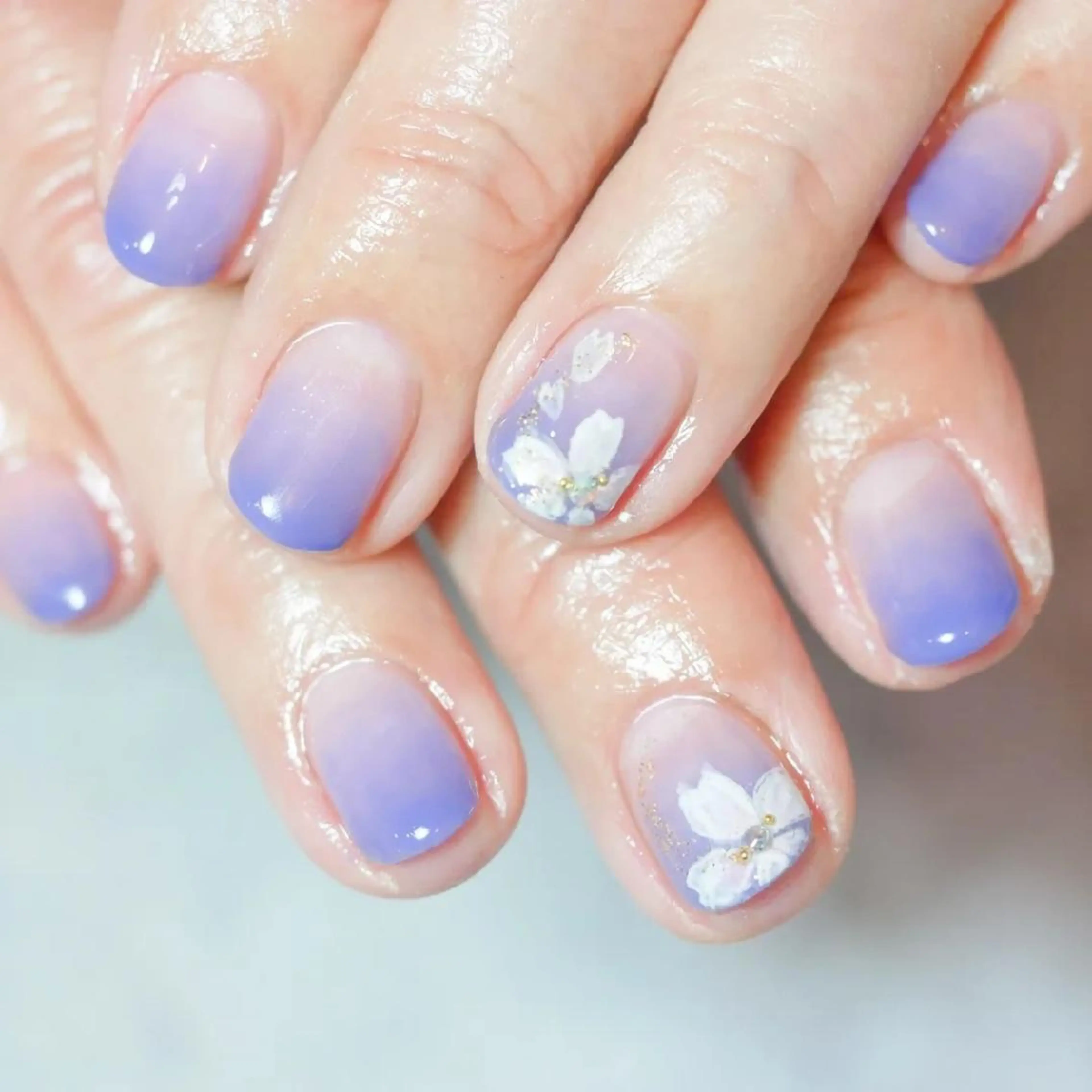 ネイル アートネイル ブルー 桜ネイル クリアネイル ジェルネイル ネイルサロン 【たゆnail】のネイルデザイン