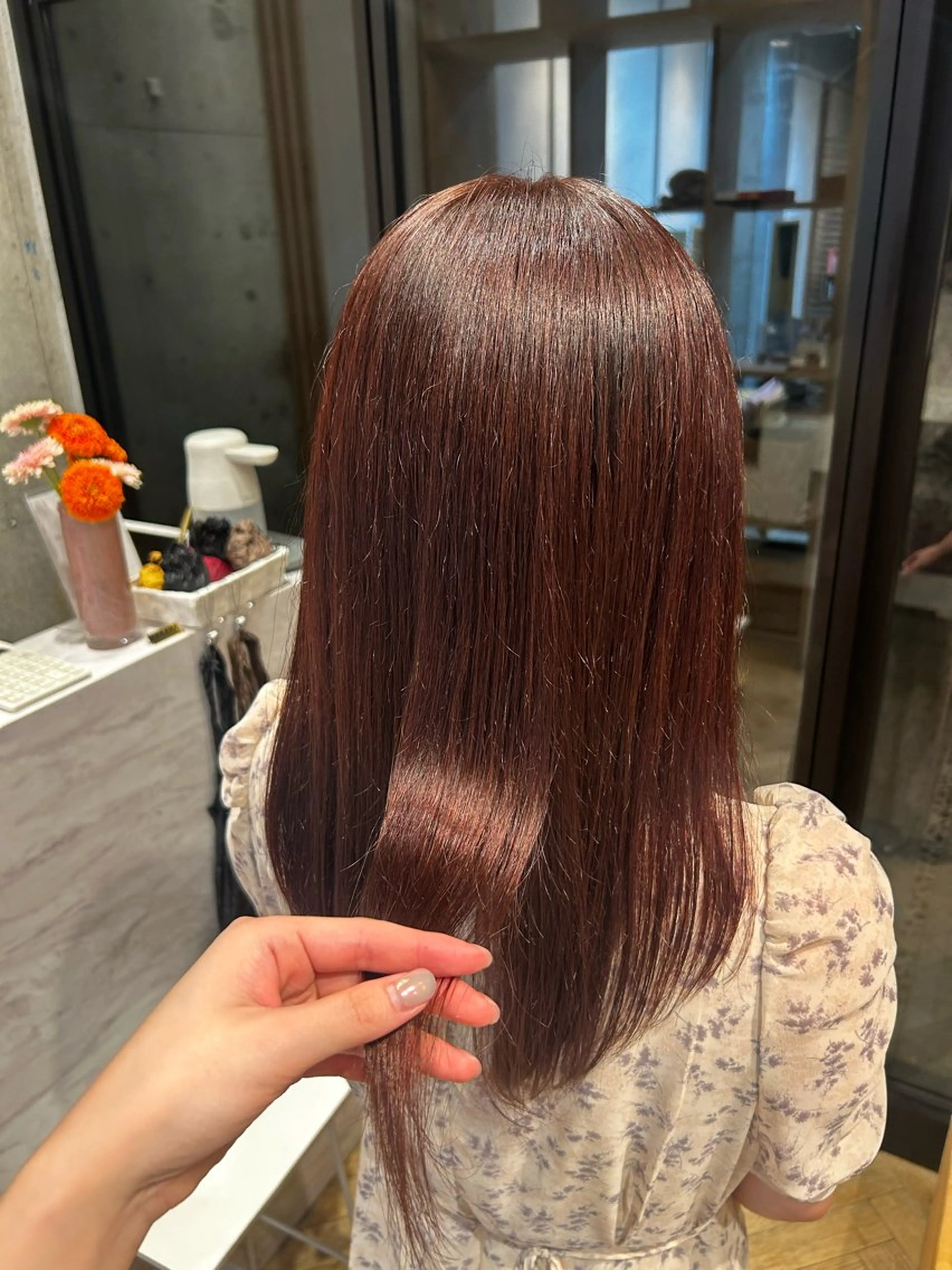 ミディアム ピンクブラウン カット ヘアカラー トリートメント ヘアセット 🌸透明感/レイヤー / 栗林 彩🌸のヘアスタイル