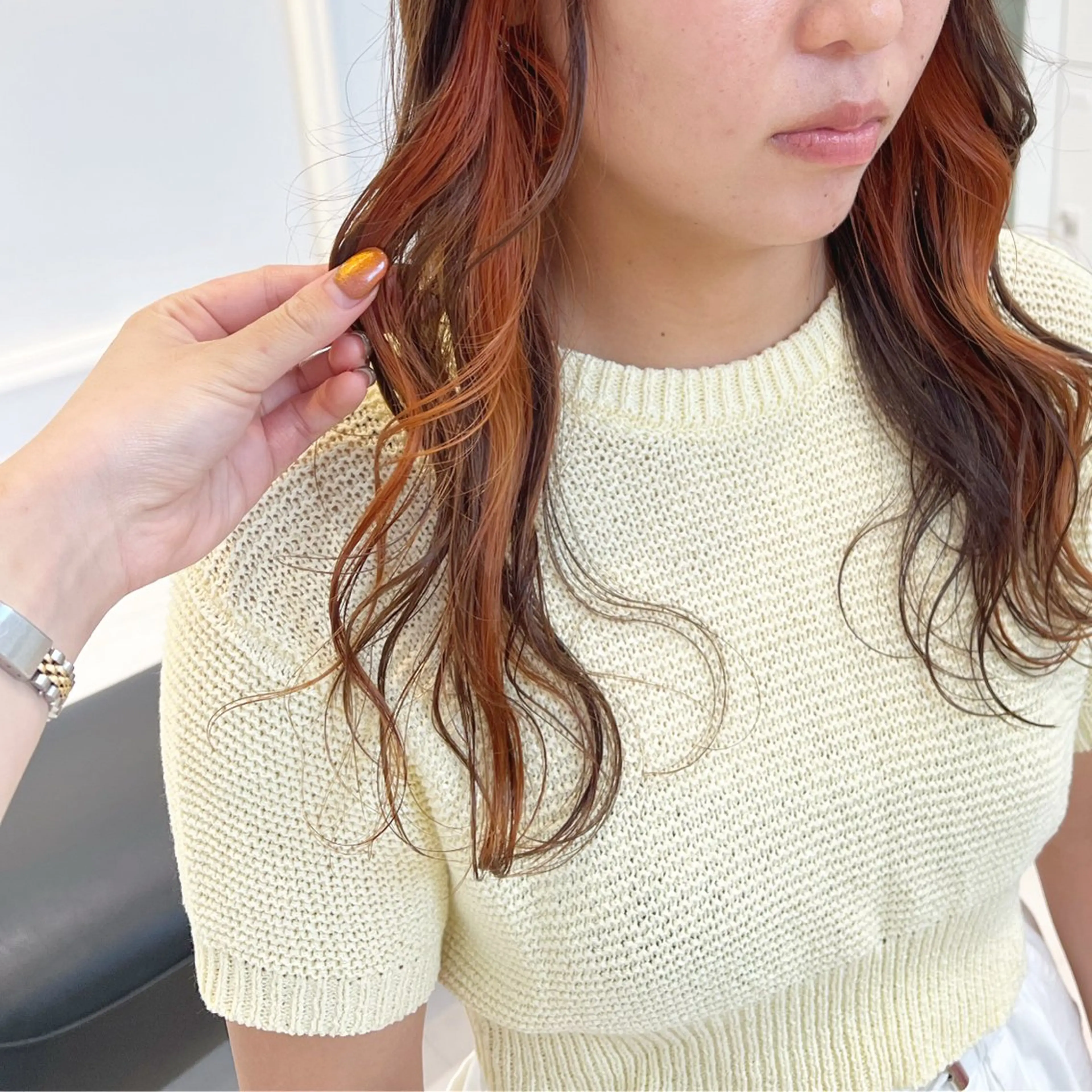 U-24👧🏻【インナーポイントブリーチ🥣🧡】＋【ワンカラー🩵】の写真