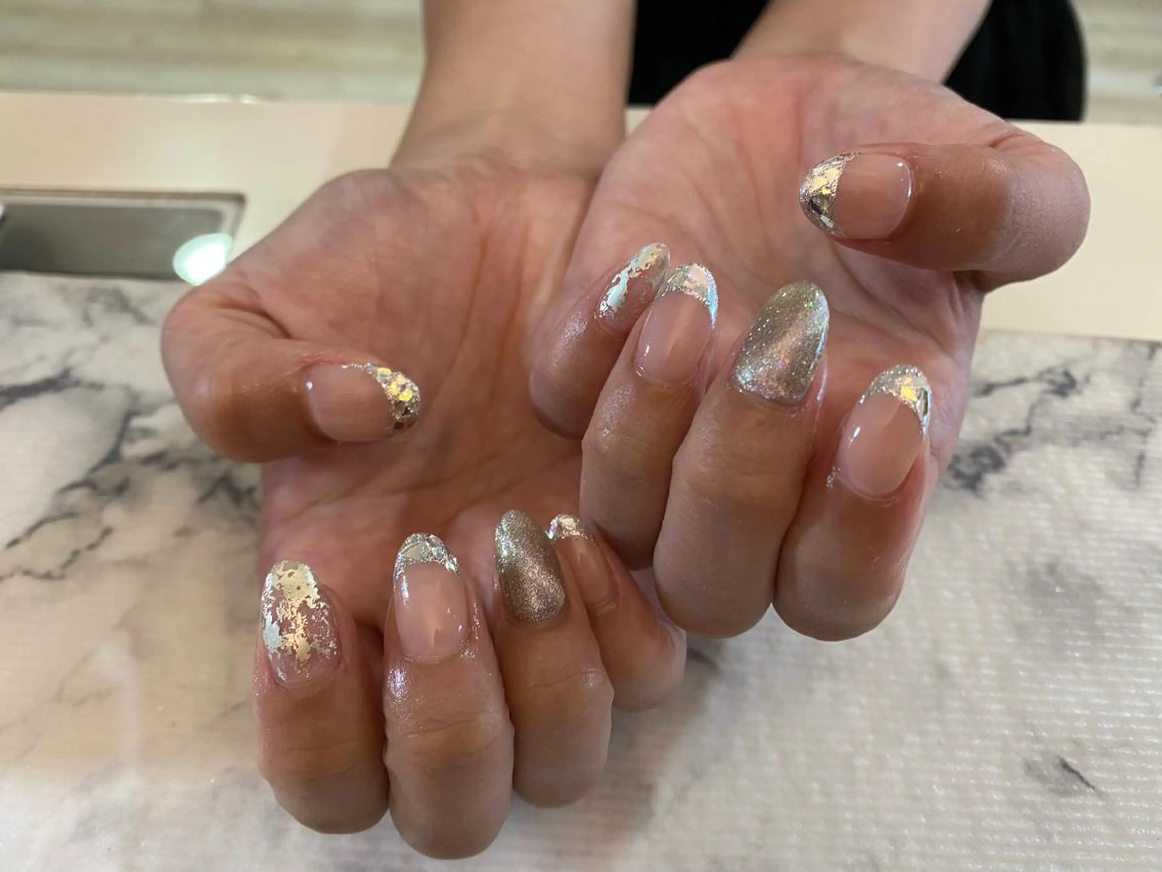 ネイル フレンチネイル ガラスフレンチ キラキラネイル imai eriのネイルデザイン