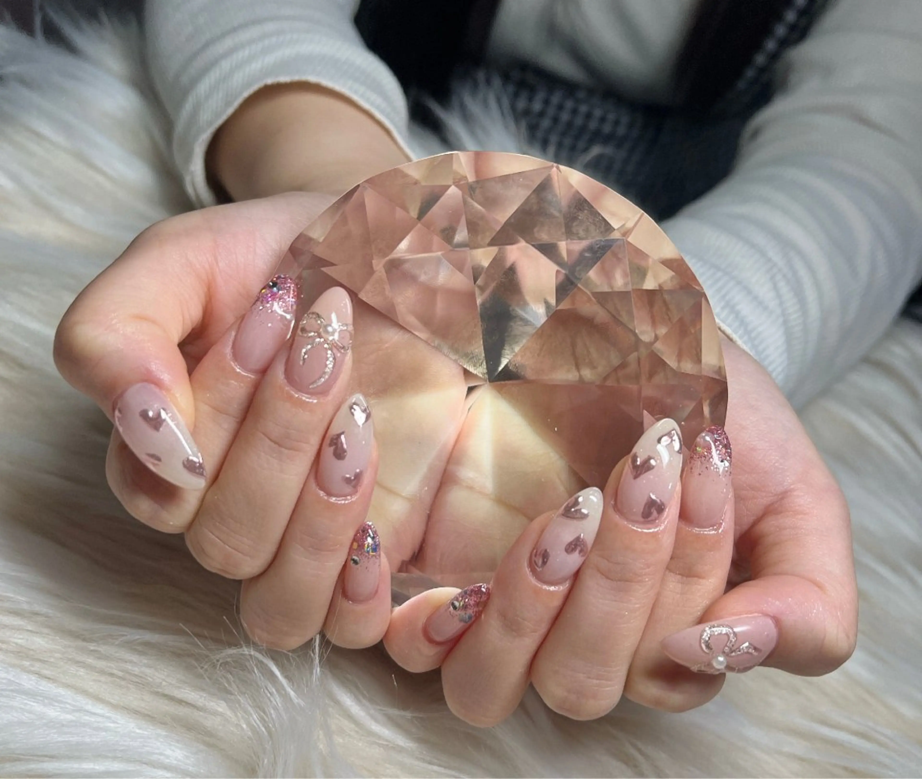 ネイル 長さ出し フレンチネイル ジェルネイル グラデーション ハート ハンドネイル Nail&eye Belire 新宿のネイルデザイン